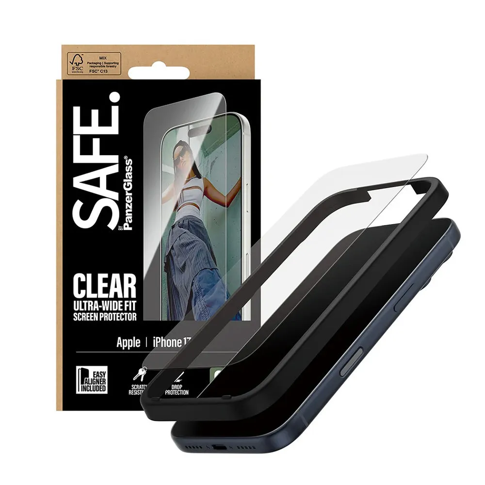 Pellicola Protettiva Schermo PanzerGlass Safe. Ultra-Wide Fit EasyAligner per Apple iPhone 17 Pro, Vetro Temperato, Full Glue. - immagine 1