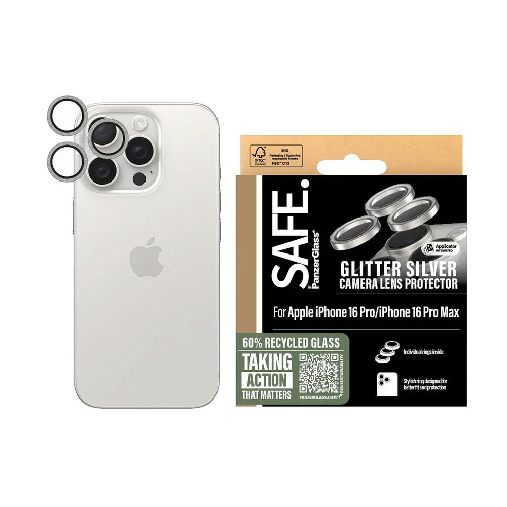 Pellicola protettiva per fotocamera posteriore PanzerGlass Safe. Glitter per Apple iPhone 16 Pro Max / 16 Pro, Vetro Temperato, Argento. - immagine 1