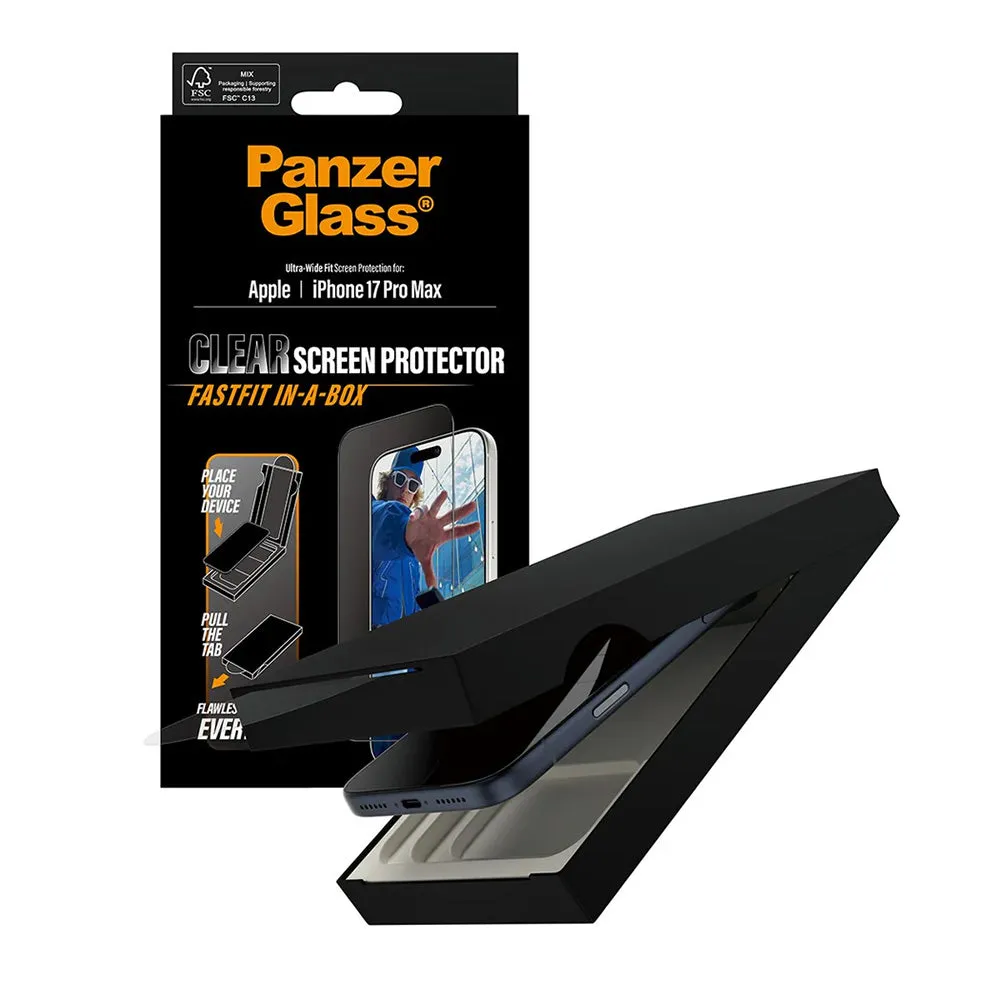 Pellicola protettiva per schermo PanzerGlass Ultra-Wide Fit Fastfit per Apple 17 Pro Max, Vetro temperato, Colla completa, Nero - immagine 1