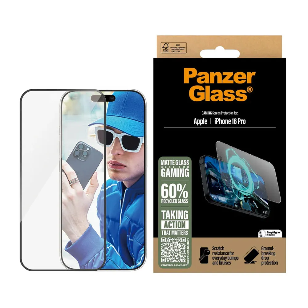 Pellicola Protettiva Schermo Matte PanzerGlass Ultra-Wide Fit Gaming per Apple iPhone 16 Pro, Vetro Temperato, Full Glue, Nera - immagine 1