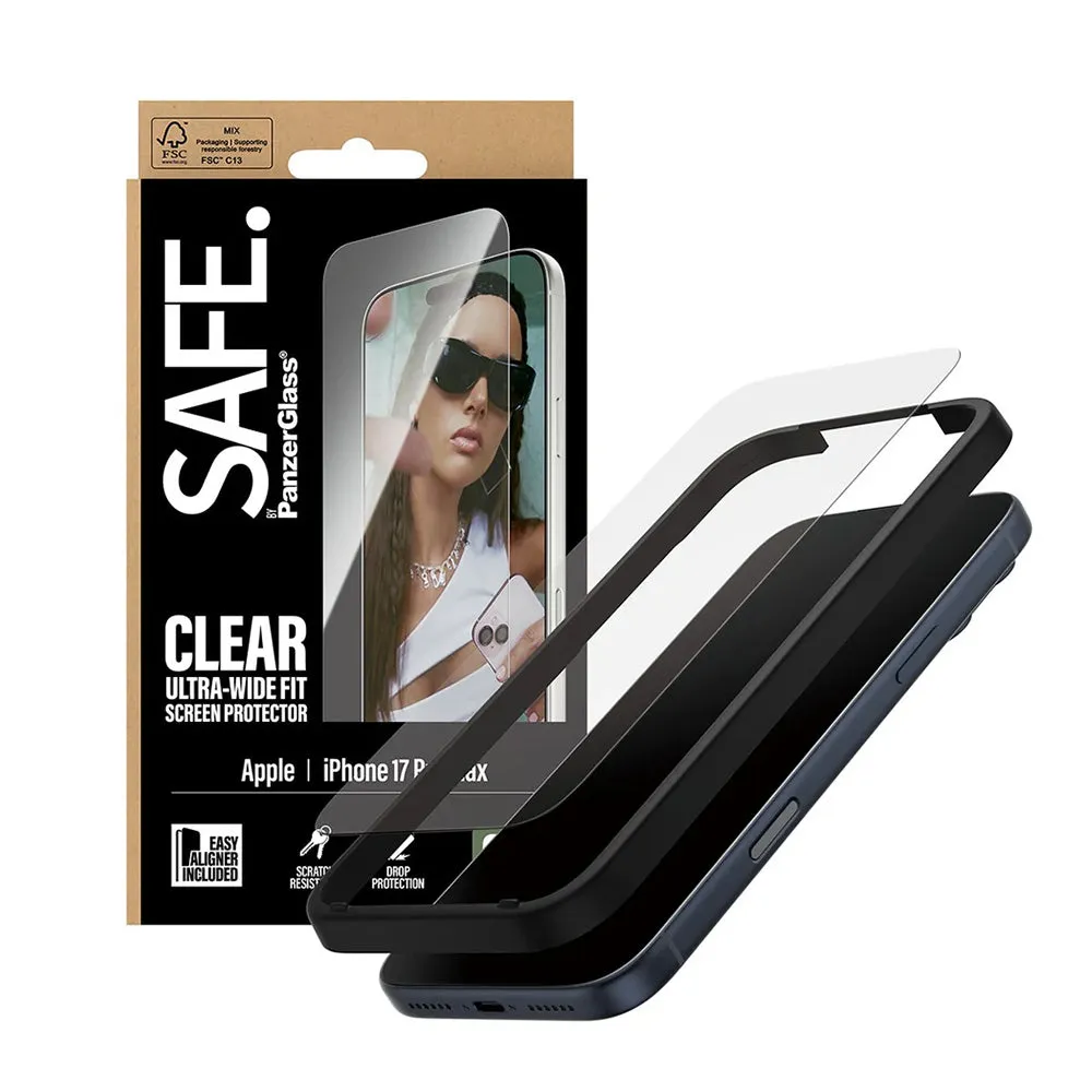 Pellicola protettiva per schermo PanzerGlass Safe. Ultra-Wide Fit EasyAligner per Apple 17 Pro Max, Vetro Temperato, Full Glue - immagine 1