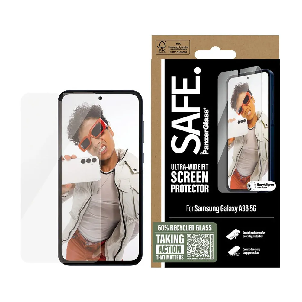 Pellicola Protettiva Schermo PanzerGlass Safe. Ultra-Wide Fit EasyAligner per Samsung Galaxy A36 A366, Vetro Temperato, Full Glue - immagine 1