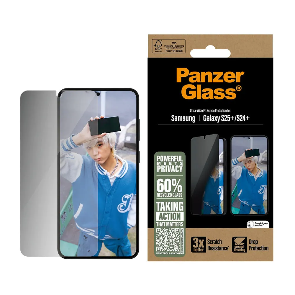 Pellicola Protettiva Schermo Privacy PanzerGlass Ultra-Wide Fit per Samsung Galaxy S25+ S936 / S24+ S926, Vetro Temperato, Full Glue - immagine 1