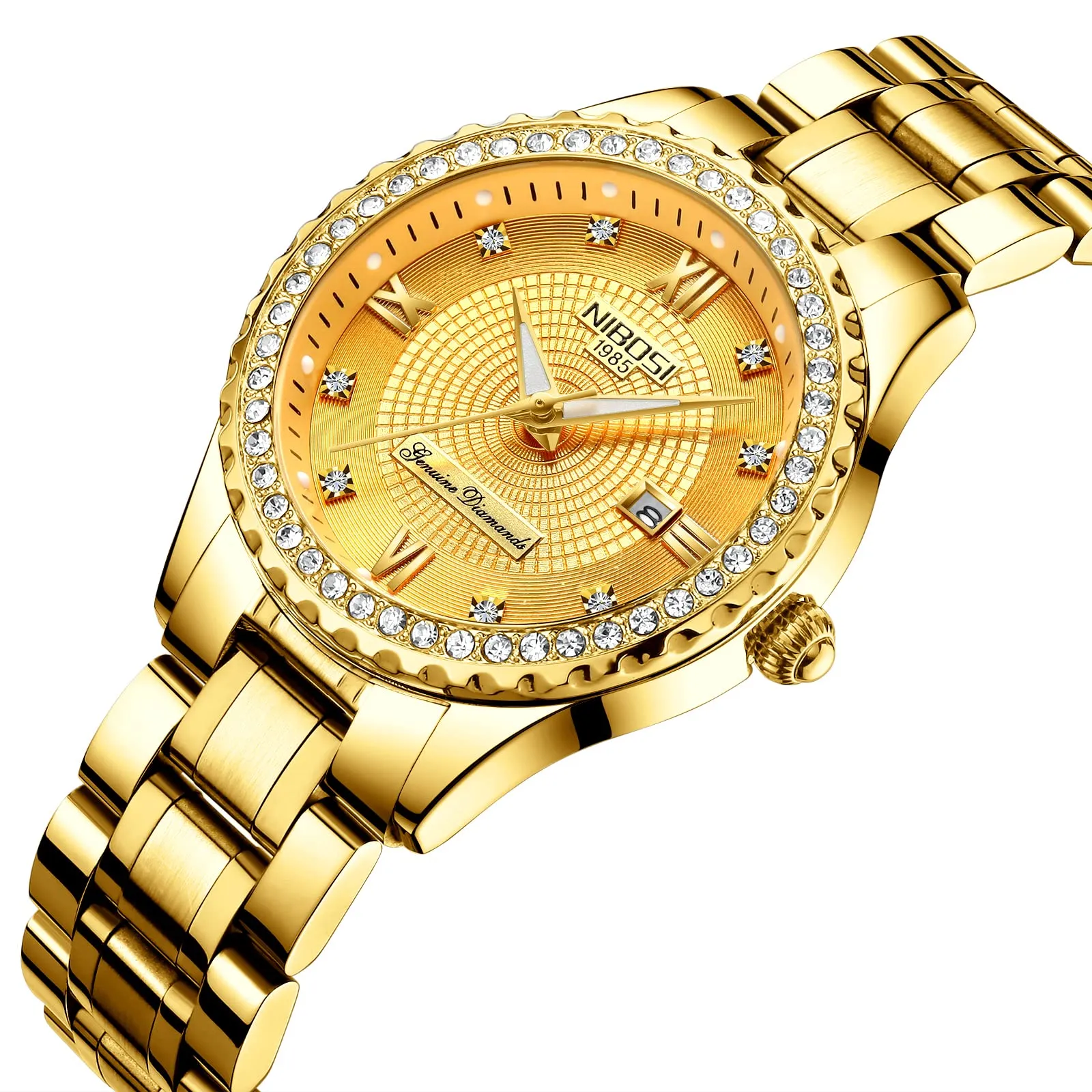 NIBOSI Orologio da polso da donna, orologio analogico al quarzo in oro rosa con quadrante a diamanti, elegante orologio da polso impermeabile per ragazze, bracciale gioiello, Bracciale - immagine 2