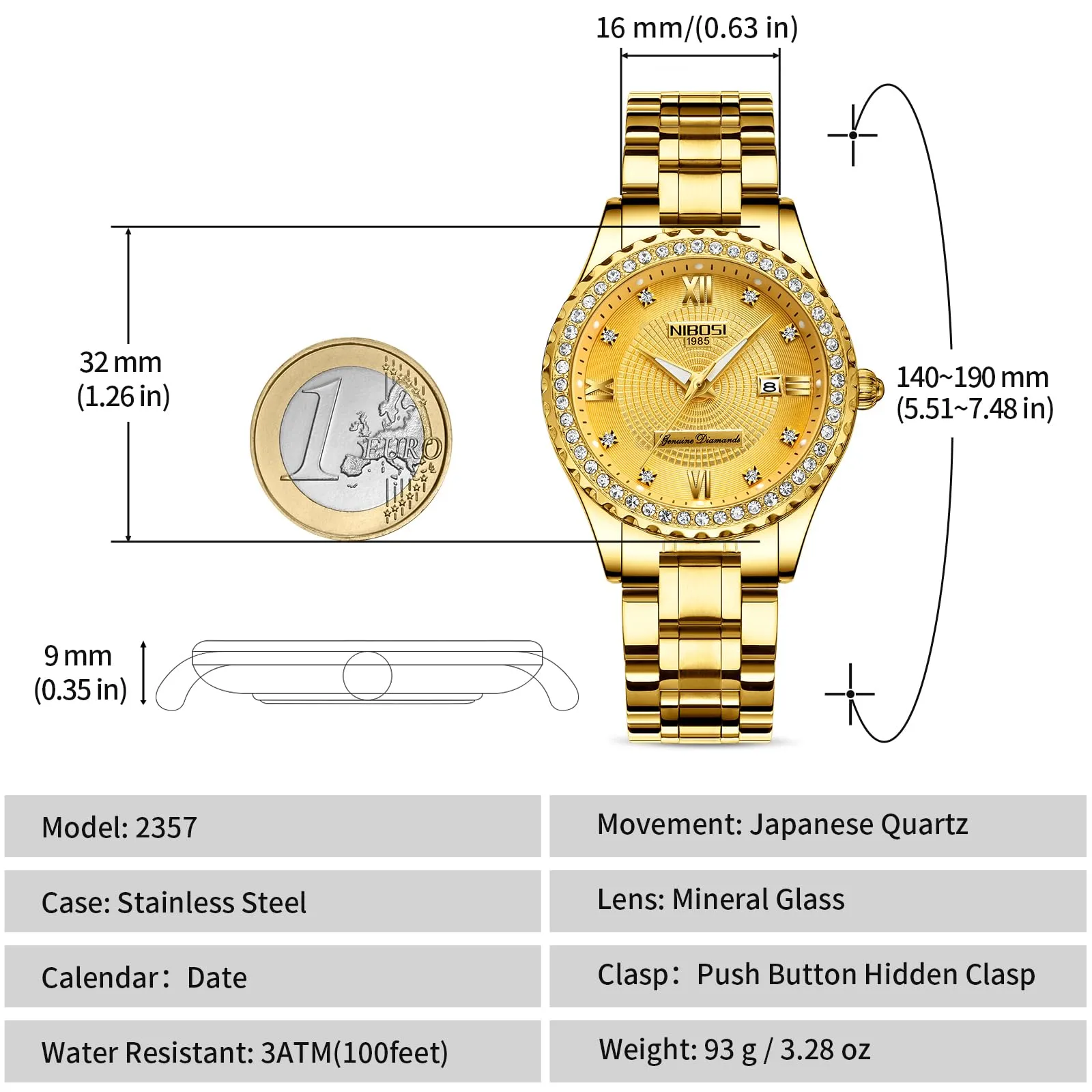 NIBOSI Orologio da polso da donna, orologio analogico al quarzo in oro rosa con quadrante a diamanti, elegante orologio da polso impermeabile per ragazze, bracciale gioiello, Bracciale - immagine 3