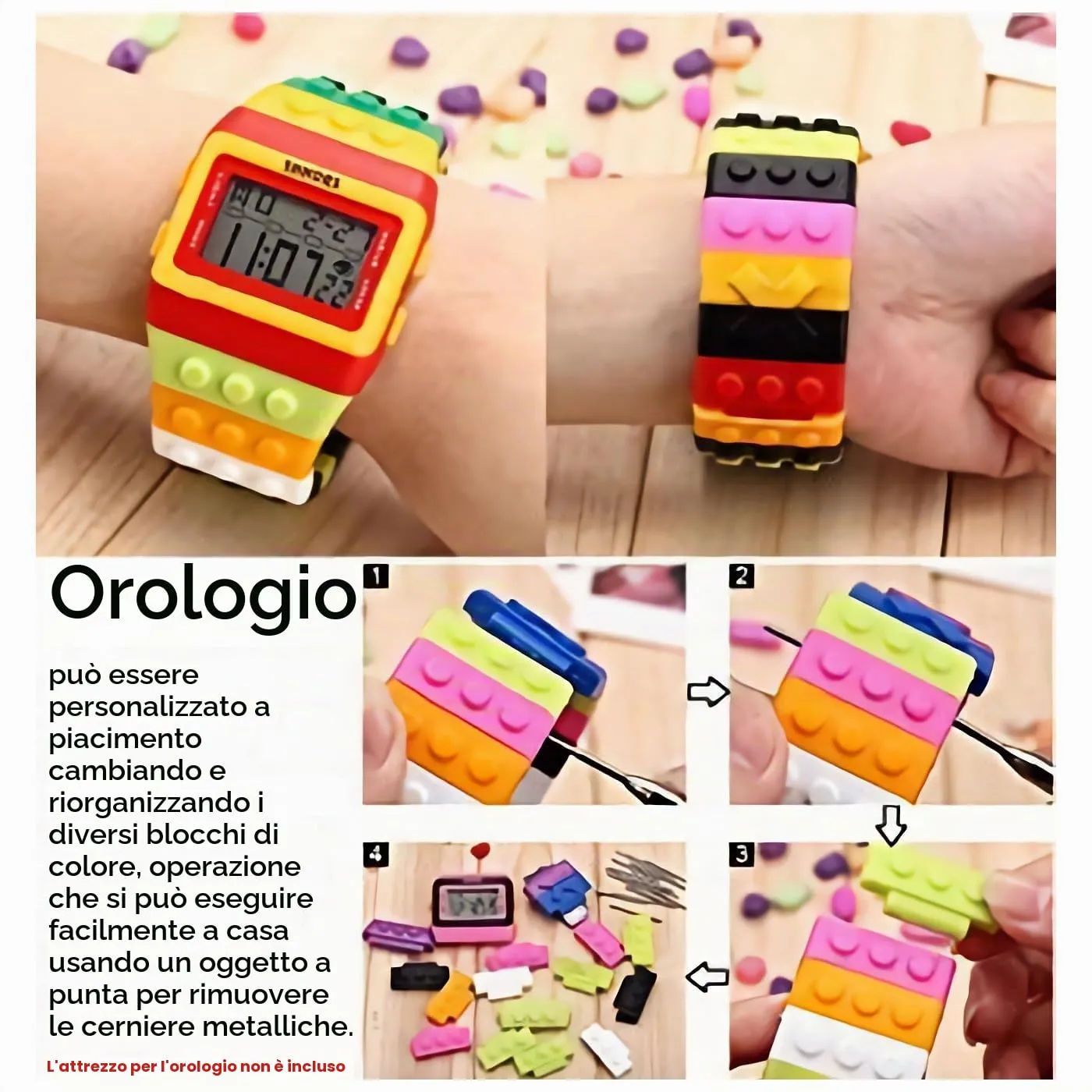 FENKOO Orologio digitale da pols neutro arcobaleno, Giallo - immagine 7
