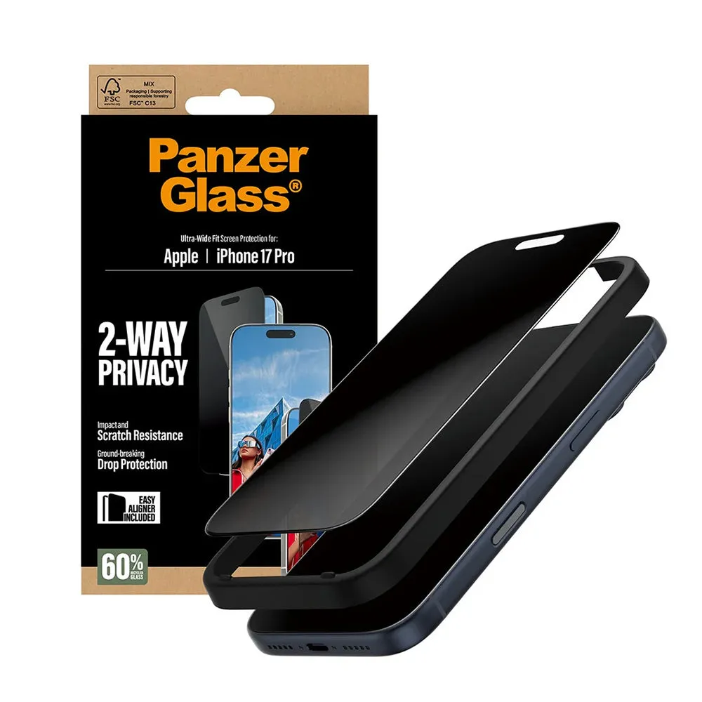 Pellicola protettiva Privacy Screen PanzerGlass Ultra-Wide Fit 2-Way EasyAligner per Apple iPhone 17 Pro, Vetro Temperato, Full Glue - immagine 1