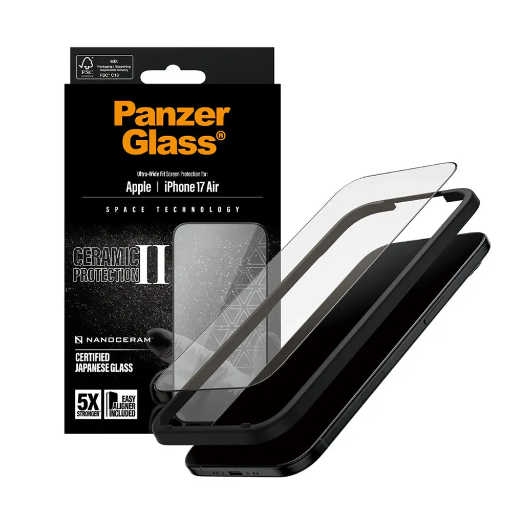 Pellicola protettiva Schermo PanzerGlass Ultra-Wide Ceramic II EasyAligner per Apple iPhone 17 Air, Vetro Temperato, Full Glue, Nera - immagine 1