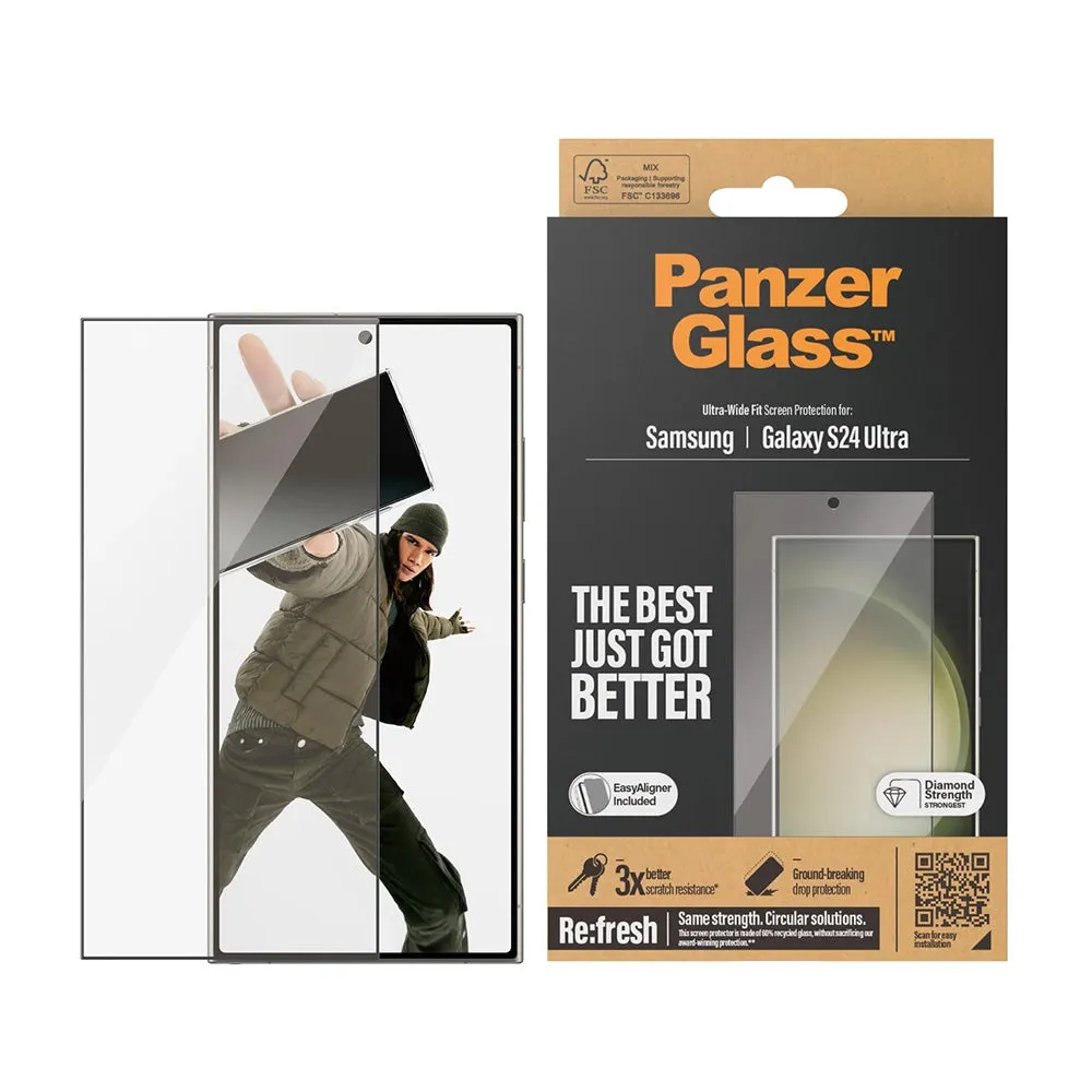 Pellicola Protettiva Schermo PanzerGlass Ultra-Wide Fit EasyAligner per Samsung Galaxy S24 Ultra S928, Vetro Temperato, Full Glue, Nera - immagine 1