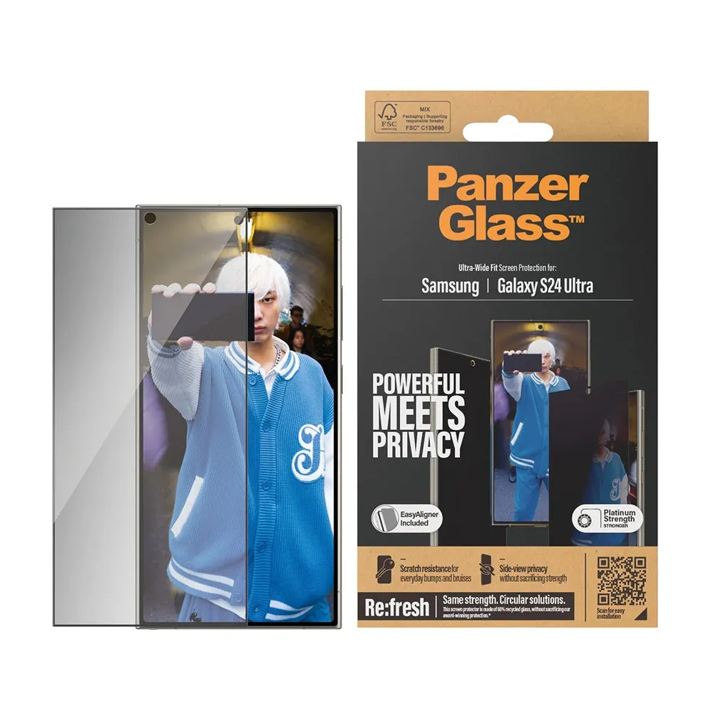 Pellicola Protettiva Schermo Privacy PanzerGlass Ultra-Wide Fit EasyAligner per Samsung Galaxy S24 Ultra S928, Vetro Temperato, Full Glue - immagine 1