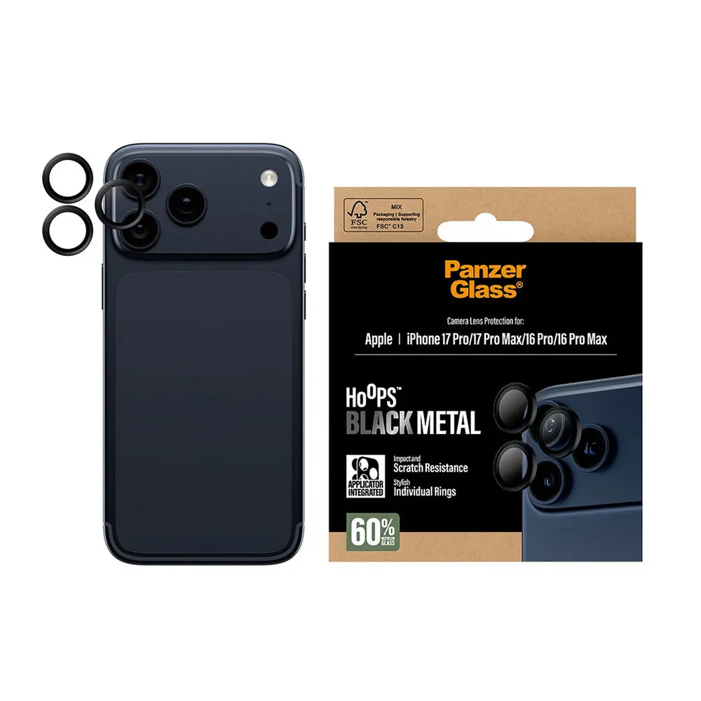 Pellicola Protettiva Posteriore PanzerGlass Hoops per Apple iPhone 17 Pro Max / 17 Pro / 16 Pro Max / 16 Pro, Vetro Temperato, Nero - immagine 1