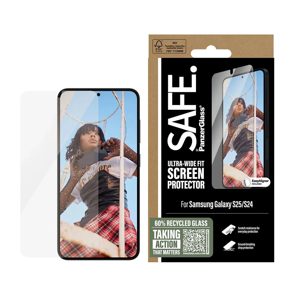 Pellicola protettiva PanzerGlass Safe per schermo. Ultra-Wide Fit EasyAligner per Samsung Galaxy S25 S931 / S24 S921, Vetro Temperato, Full Glue. - immagine 1