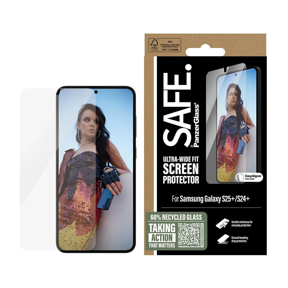 Pellicola Protettiva Schermo PanzerGlass Safe. Ultra-Wide Fit EasyAligner per Samsung Galaxy S25+ S936 / S24+ S926, Vetro Temperato, Full Glue - immagine 1