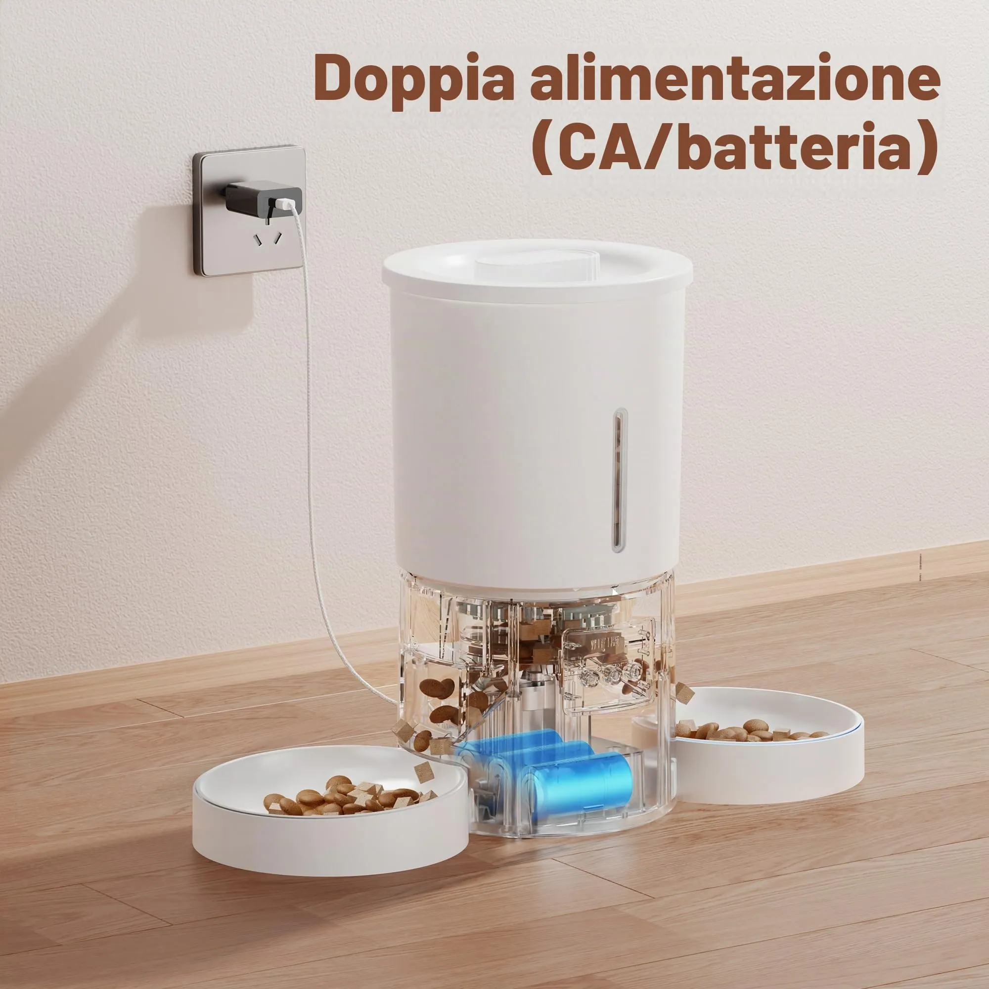 Distributore Automatico Cibo Gatti 2 Ciotole: 5L Distributore Automatico Cibo Cane con Timer WiFi 2.4G per Crocchette - Design Doppia Ciotola per Famiglie con Più Gatti & Cani - Bianco - immagine 6