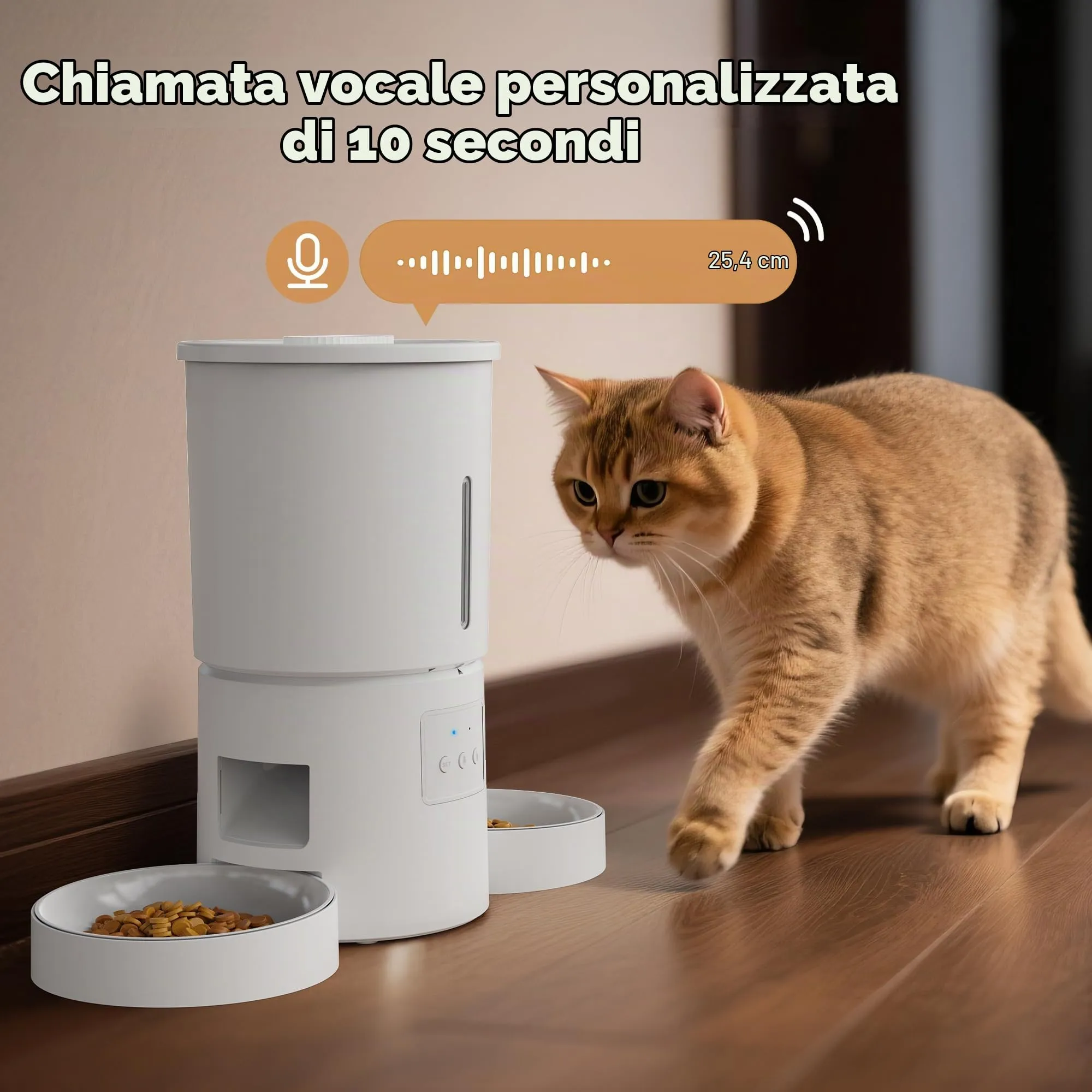 Distributore Automatico Cibo Gatti 2 Ciotole: 5L Distributore Automatico Cibo Cane con Timer WiFi 2.4G per Crocchette - Design Doppia Ciotola per Famiglie con Più Gatti & Cani - Bianco - immagine 7