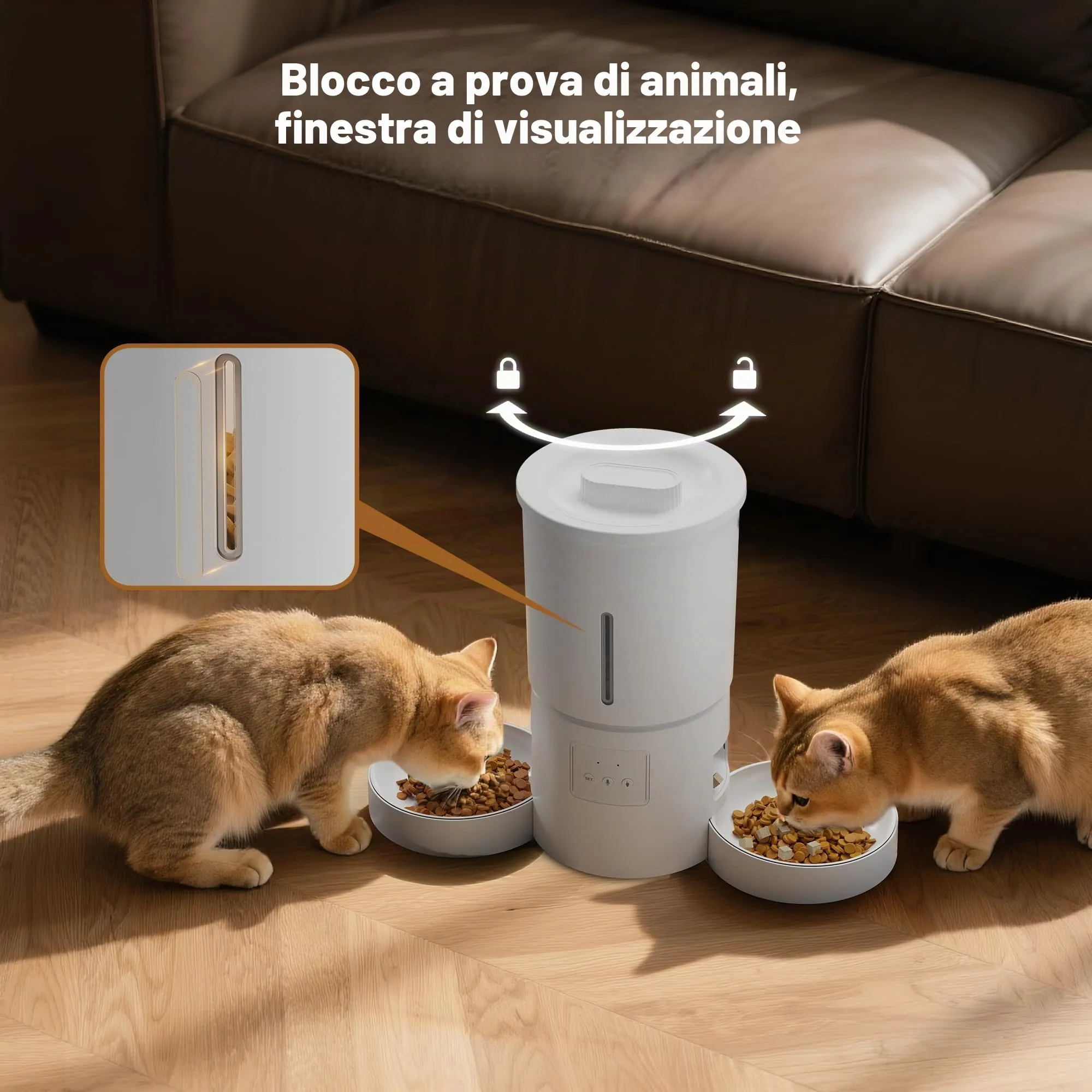 Distributore Automatico Cibo Gatti 2 Ciotole: 5L Distributore Automatico Cibo Cane con Timer WiFi 2.4G per Crocchette - Design Doppia Ciotola per Famiglie con Più Gatti & Cani - Bianco - immagine 8