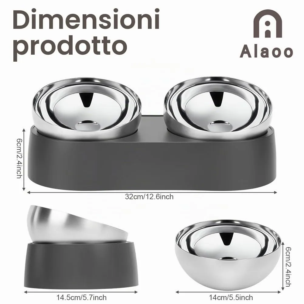Alaoo Ciotole per Gatti, Ciotola per Gatti in Acciaio Inox - immagine 2