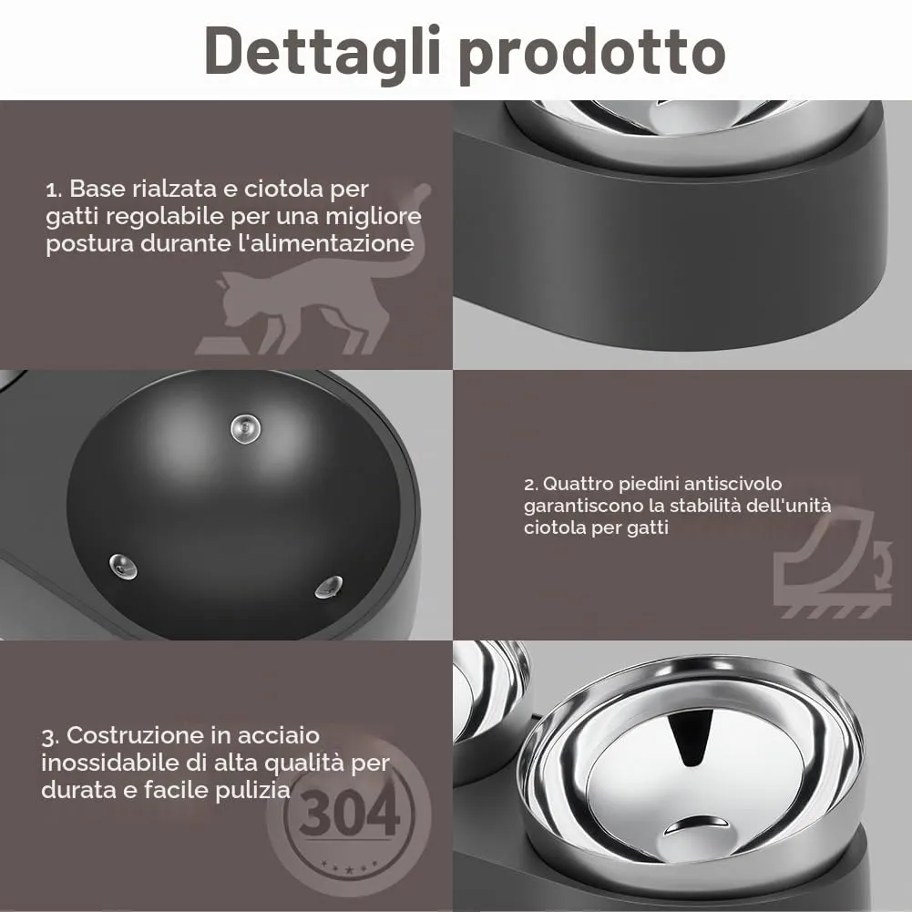 Alaoo Ciotole per Gatti, Ciotola per Gatti in Acciaio Inox - immagine 3