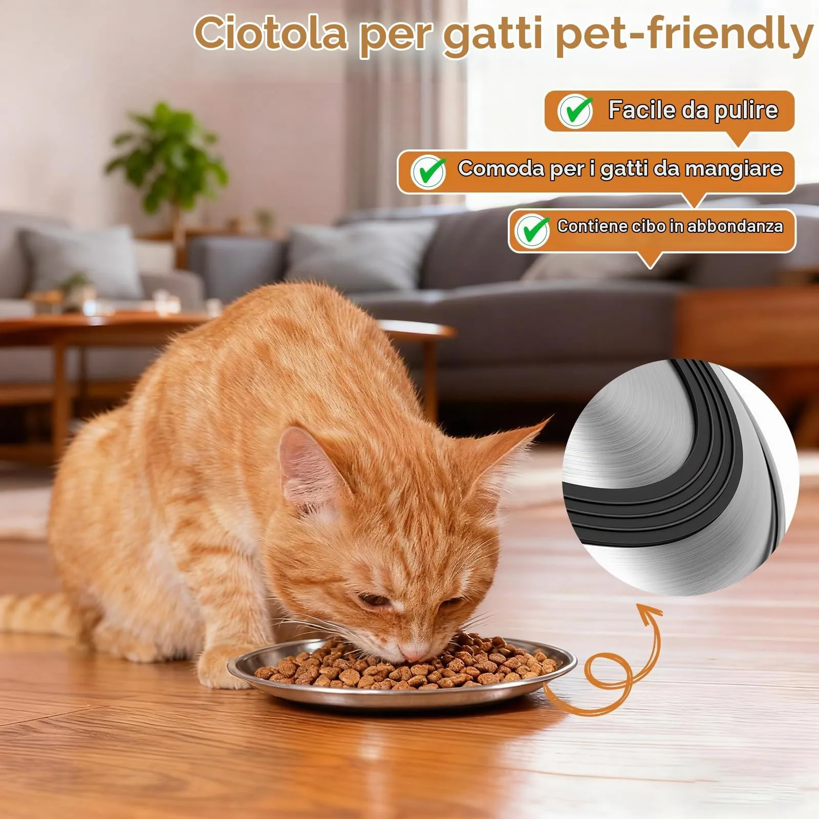 Alaoo 2 Pezzi Ciotole Piatte per Gatti in Acciaio Inox, 17 cm - immagine 4