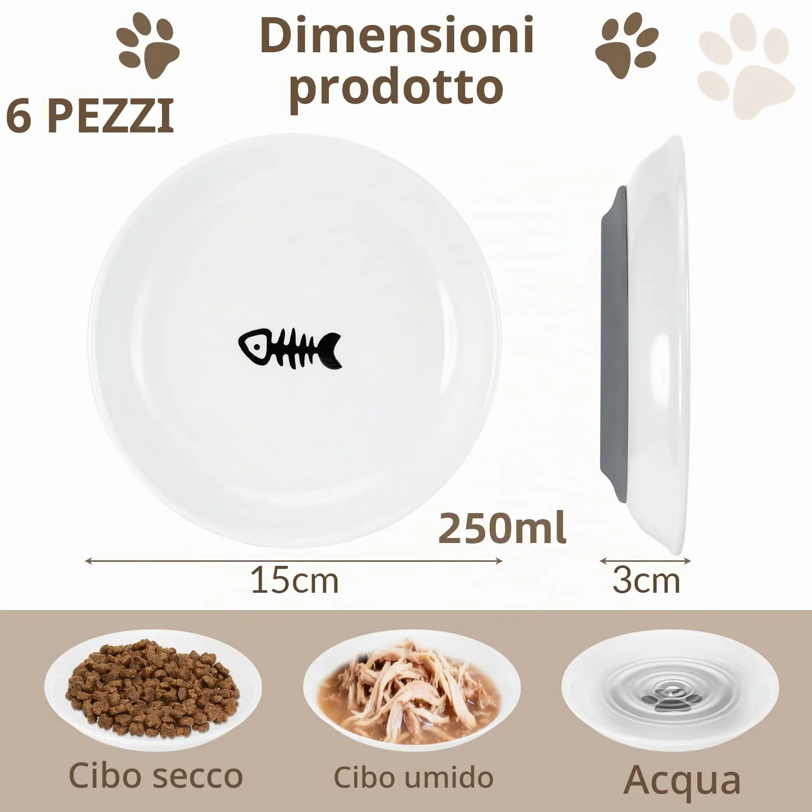 Alitree 6 Pezzi Ciotole per Gatti in Ceramica, Ciotola Gatti con Base - immagine 2