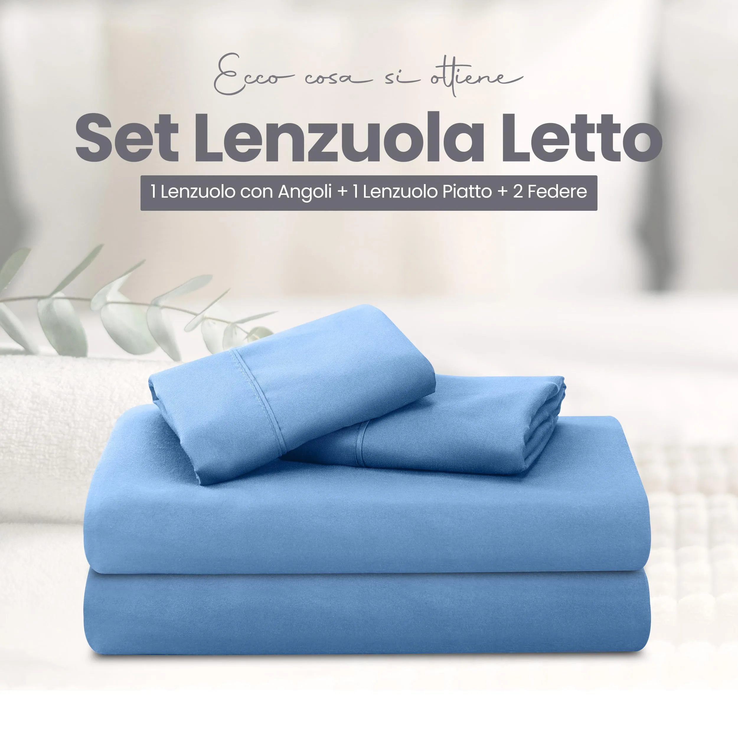 Utopia Bedding Set Lenzuola Letto 4 Pezzi, 150x200cm, Blu Olandese - immagine 3