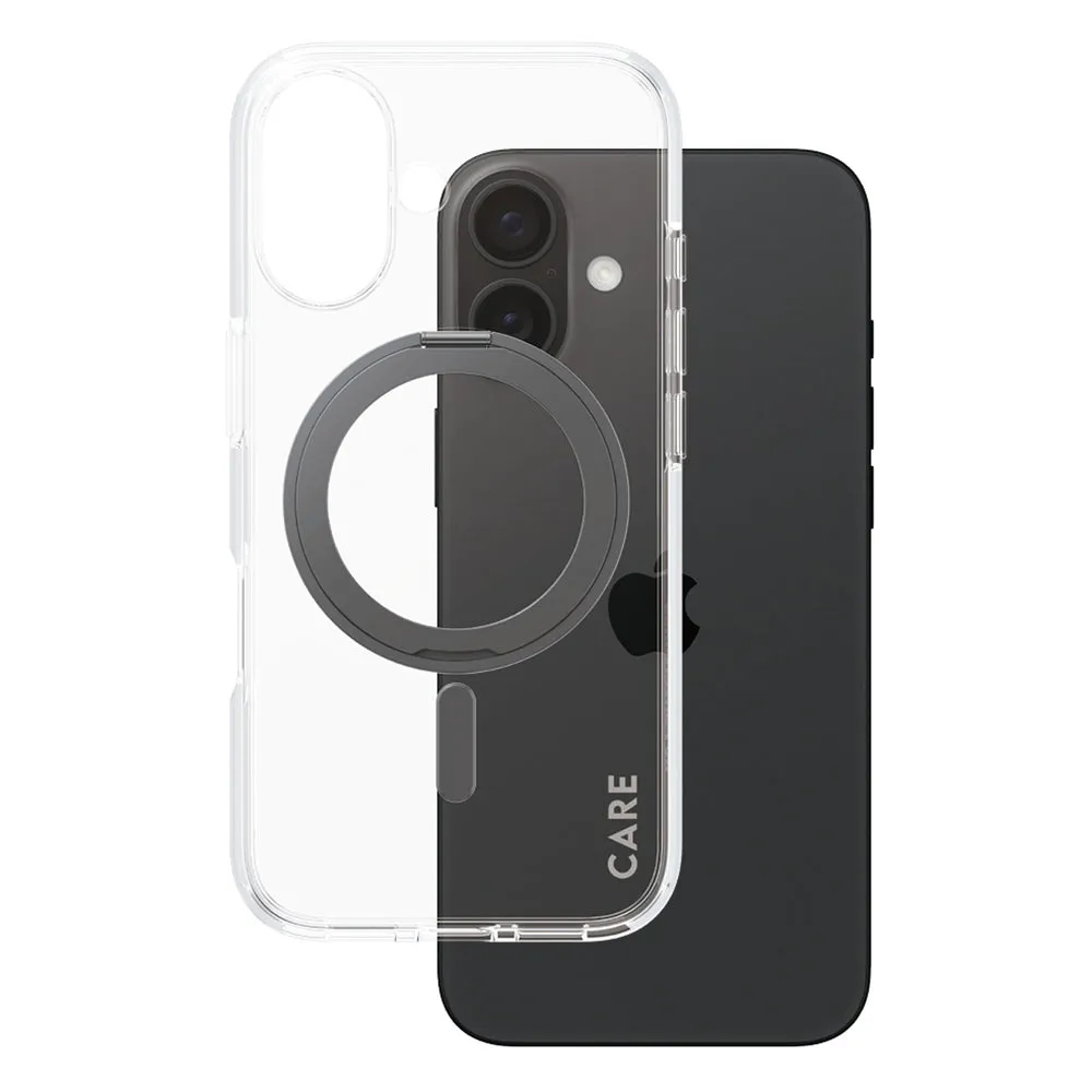 Custodia MagSafe per Apple iPhone 16, PanzerGlass, Care Feature Kickstand, Trasparente Nera - immagine 1