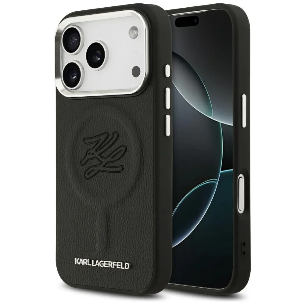 Custodia MagSafe per Apple iPhone 17 Pro Max, Karl Lagerfeld, Iniziale & Logo Metallico, Nera - immagine 1