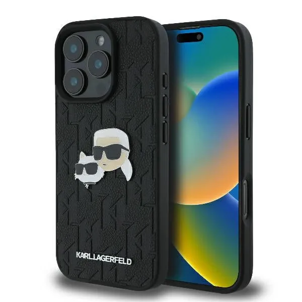 Custodia per Apple iPhone 16 Pro, Karl Lagerfeld, Monogramma Karl & Choupette's Heads, Nera - immagine 1