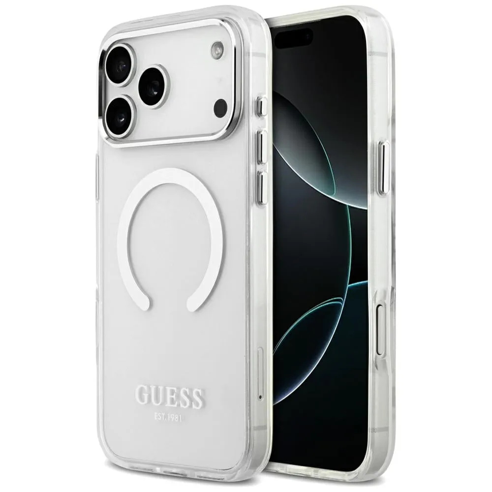 Custodia MagSafe per Apple iPhone 17 Pro Max, Guess, Metal Outline, Argento - immagine 1