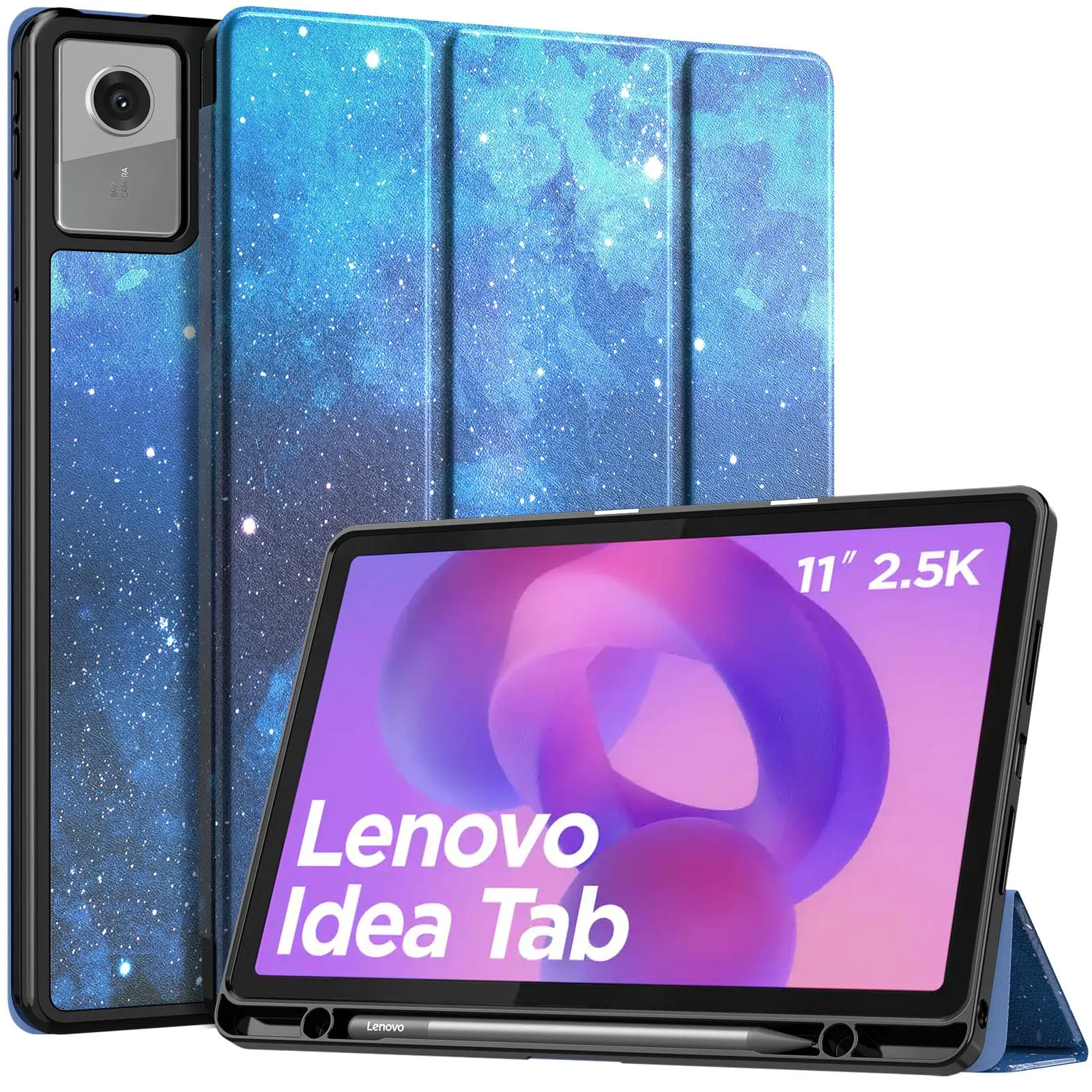 MoKo Cover per Lenovo Idea Tab 11 2025 con Porta Penna, CieloStellatoBlu | Custodia per TB-336ZU TB-336FU, Trifold Stand Case, Auto Sveglia/Sonno, Cover Protettiva in Pelle PU per Lenovo Idea Tab 11 in - immagine 1