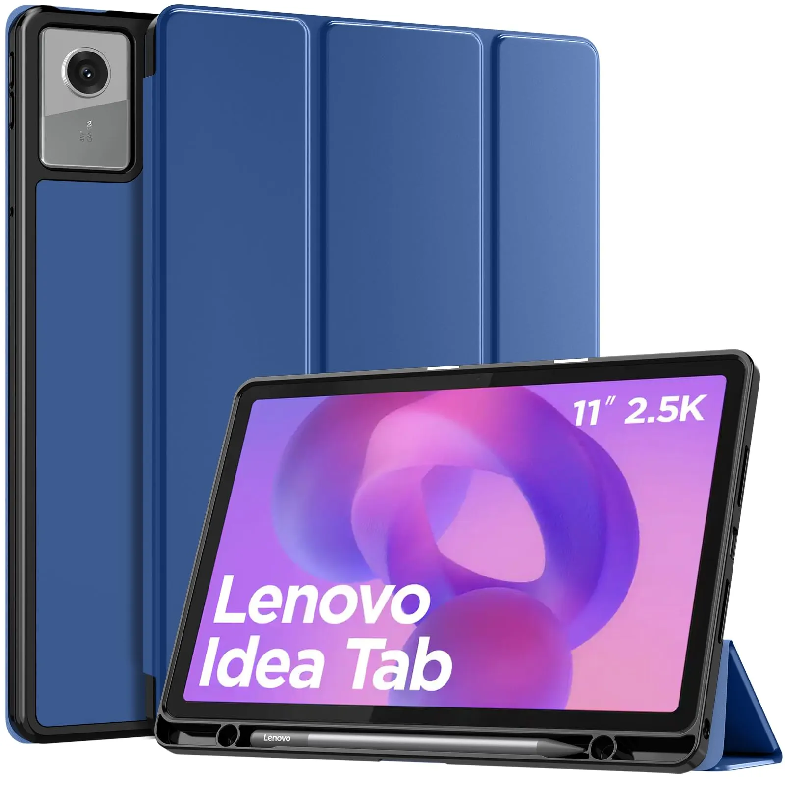 MoKo Cover per Lenovo Idea Tab 11 2025 con Porta Penna, Blu Marino | Custodia per TB-336ZU TB-336FU, Trifold Stand Case, Auto Sveglia/Sonno, Cover Protettiva in Pelle PU per Lenovo Idea Tab 11 in - immagine 1