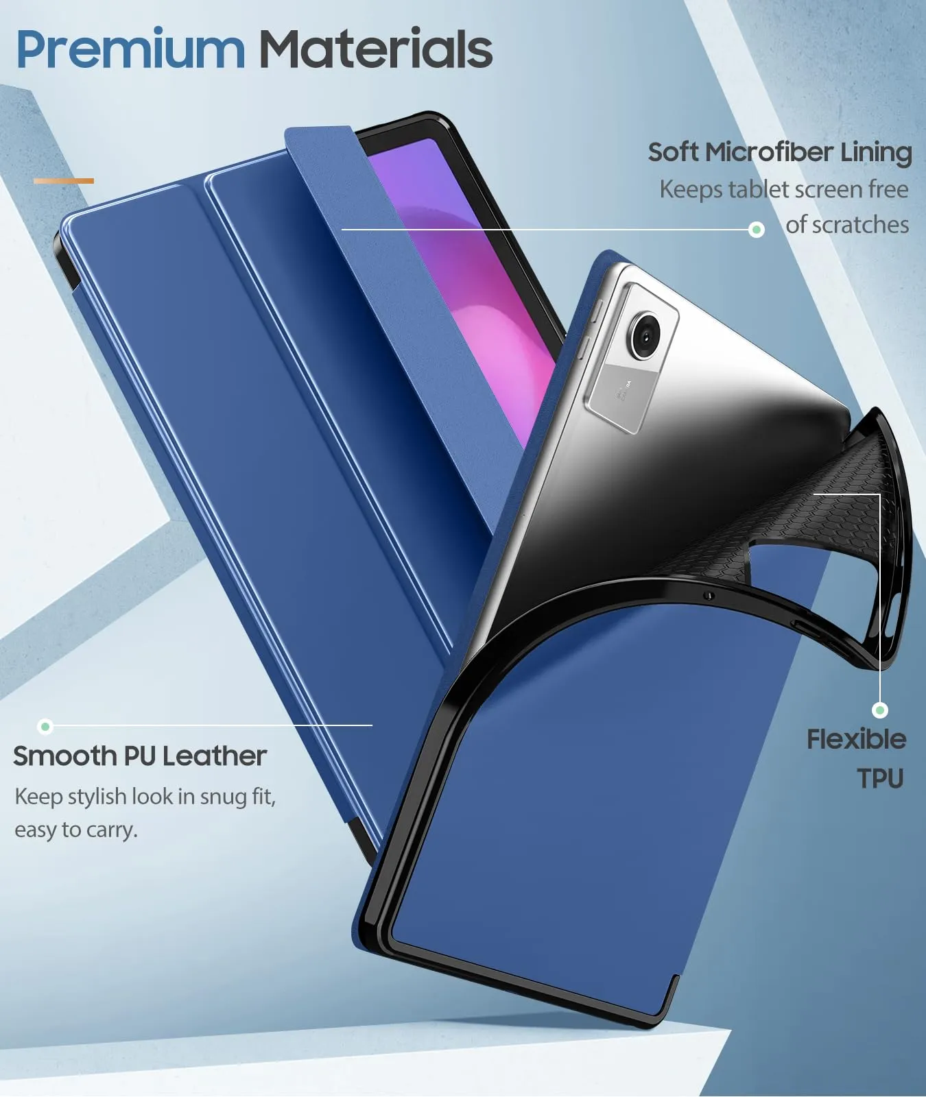 MoKo Cover per Lenovo Idea Tab 11 2025 con Porta Penna, Blu Marino | Custodia per TB-336ZU TB-336FU, Trifold Stand Case, Auto Sveglia/Sonno, Cover Protettiva in Pelle PU per Lenovo Idea Tab 11 in - immagine 3
