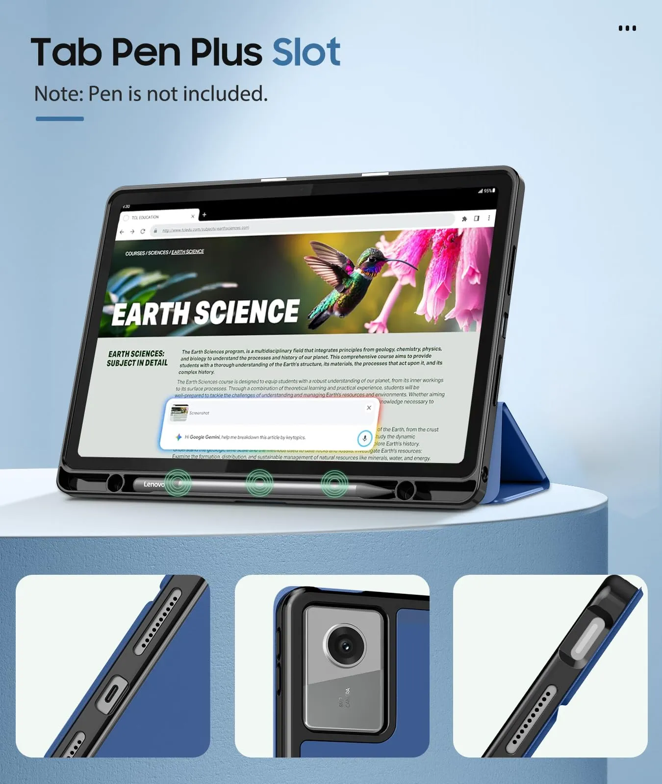 MoKo Cover per Lenovo Idea Tab 11 2025 con Porta Penna, Blu Marino | Custodia per TB-336ZU TB-336FU, Trifold Stand Case, Auto Sveglia/Sonno, Cover Protettiva in Pelle PU per Lenovo Idea Tab 11 in - immagine 4
