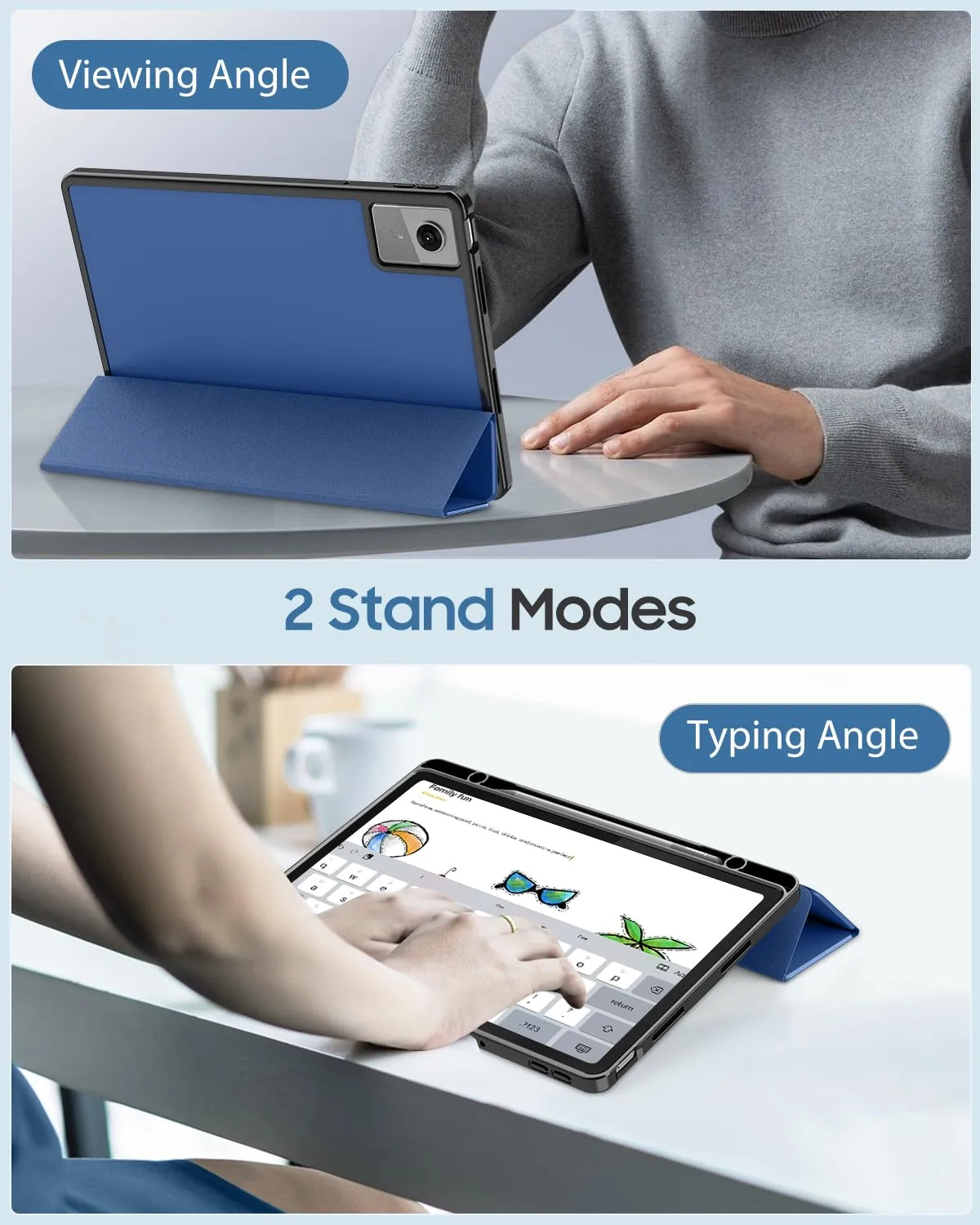 MoKo Cover per Lenovo Idea Tab 11 2025 con Porta Penna, Blu Marino | Custodia per TB-336ZU TB-336FU, Trifold Stand Case, Auto Sveglia/Sonno, Cover Protettiva in Pelle PU per Lenovo Idea Tab 11 in - immagine 6