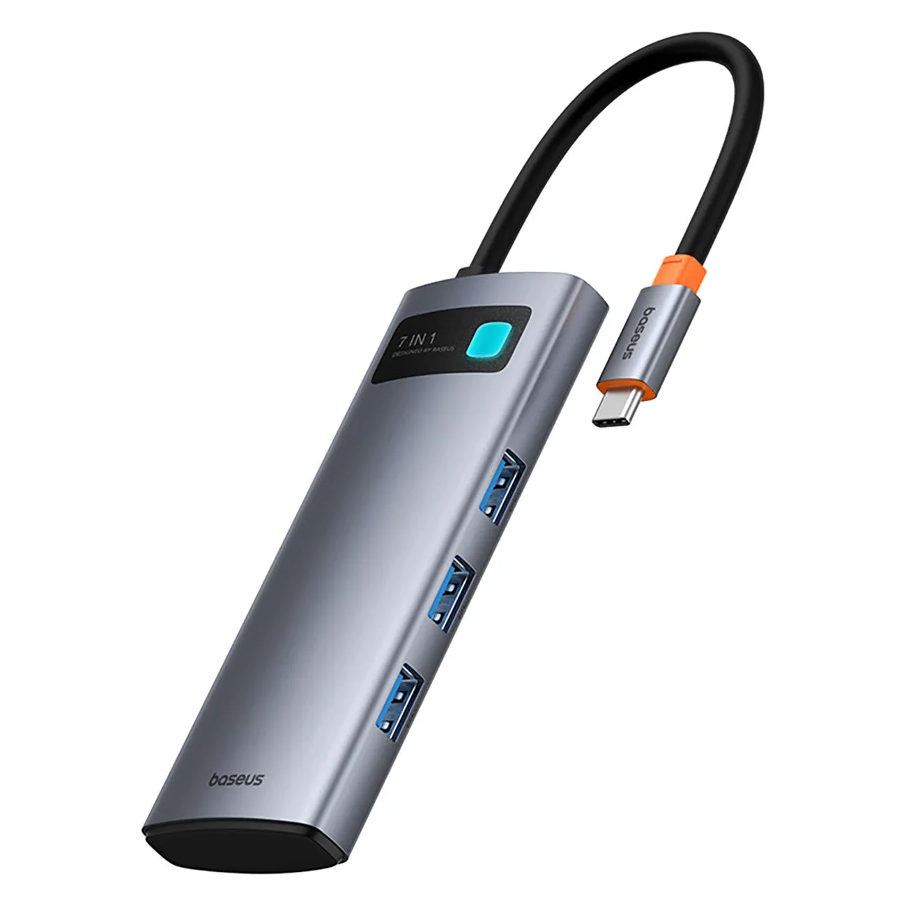 Hub USB-C Baseus Metal Gleam, 3 x USB-A 3.0 - 1 x USB-C - 1 x HDMI - 1 x SD - 1 x microSD, Grigio B00030708811-01 - immagine 1
