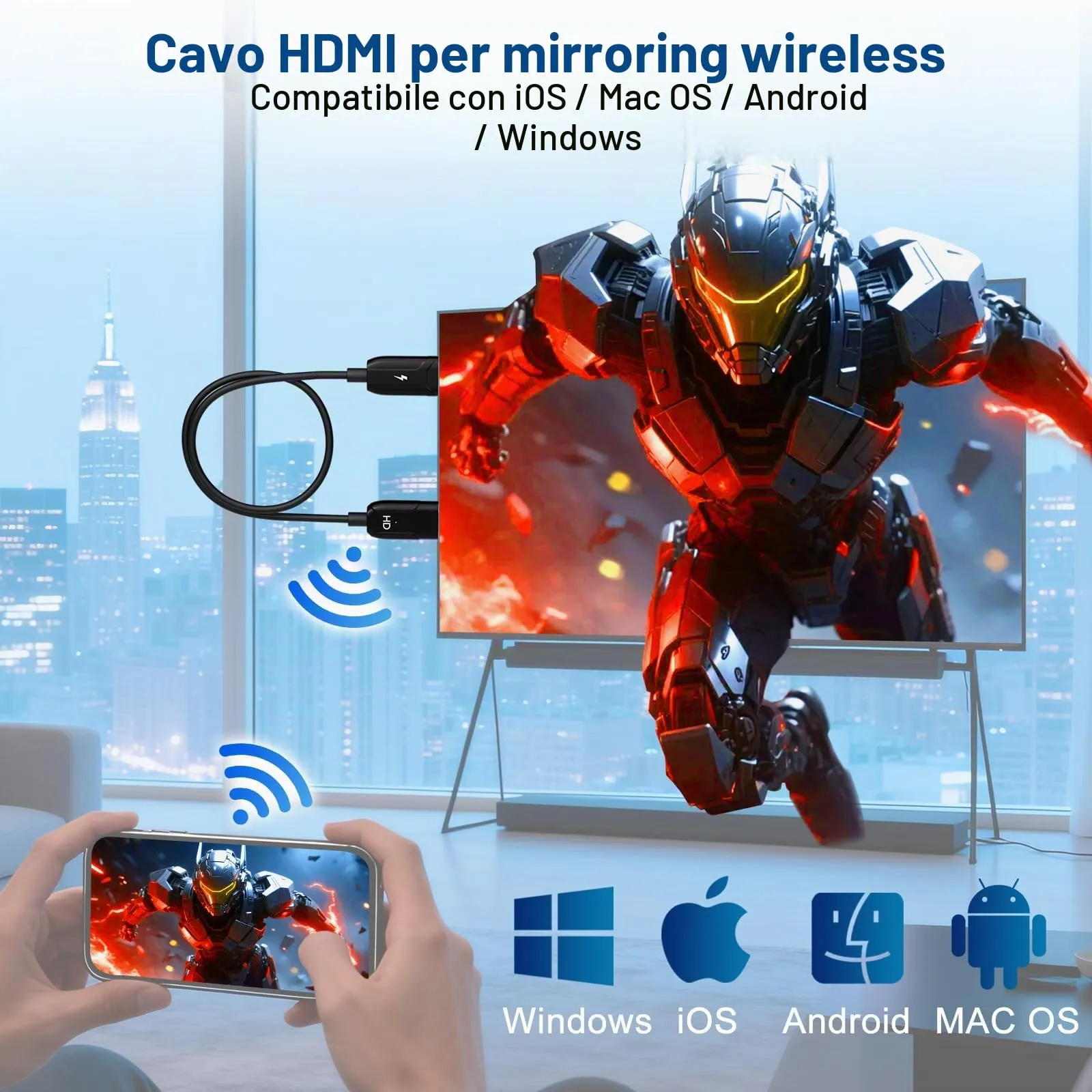 HDMI Wireless Trasmettitore,Cavo HDMI Senza Fili Con Miracast,Plug & Play - immagine 2