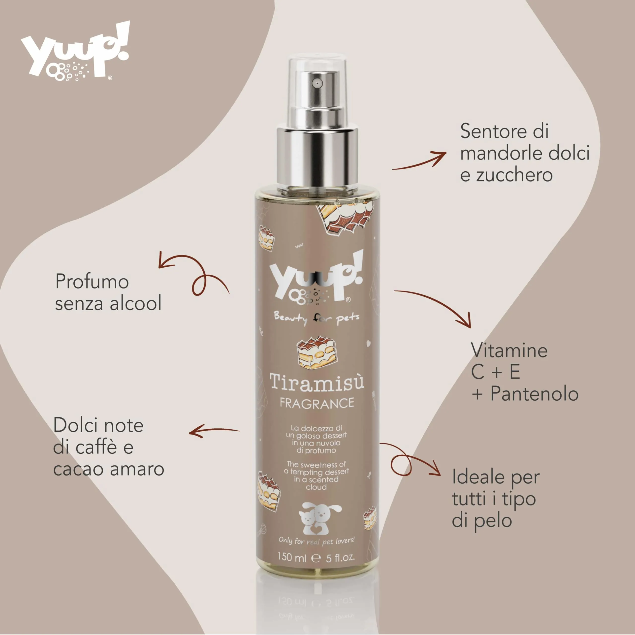YUUP! - Acqua profumata condizionante per cane e gatto senza alcool Tiramisù, 150 ml, profumo a lunga durata con note di caffè e cioccolato amaro - immagine 2