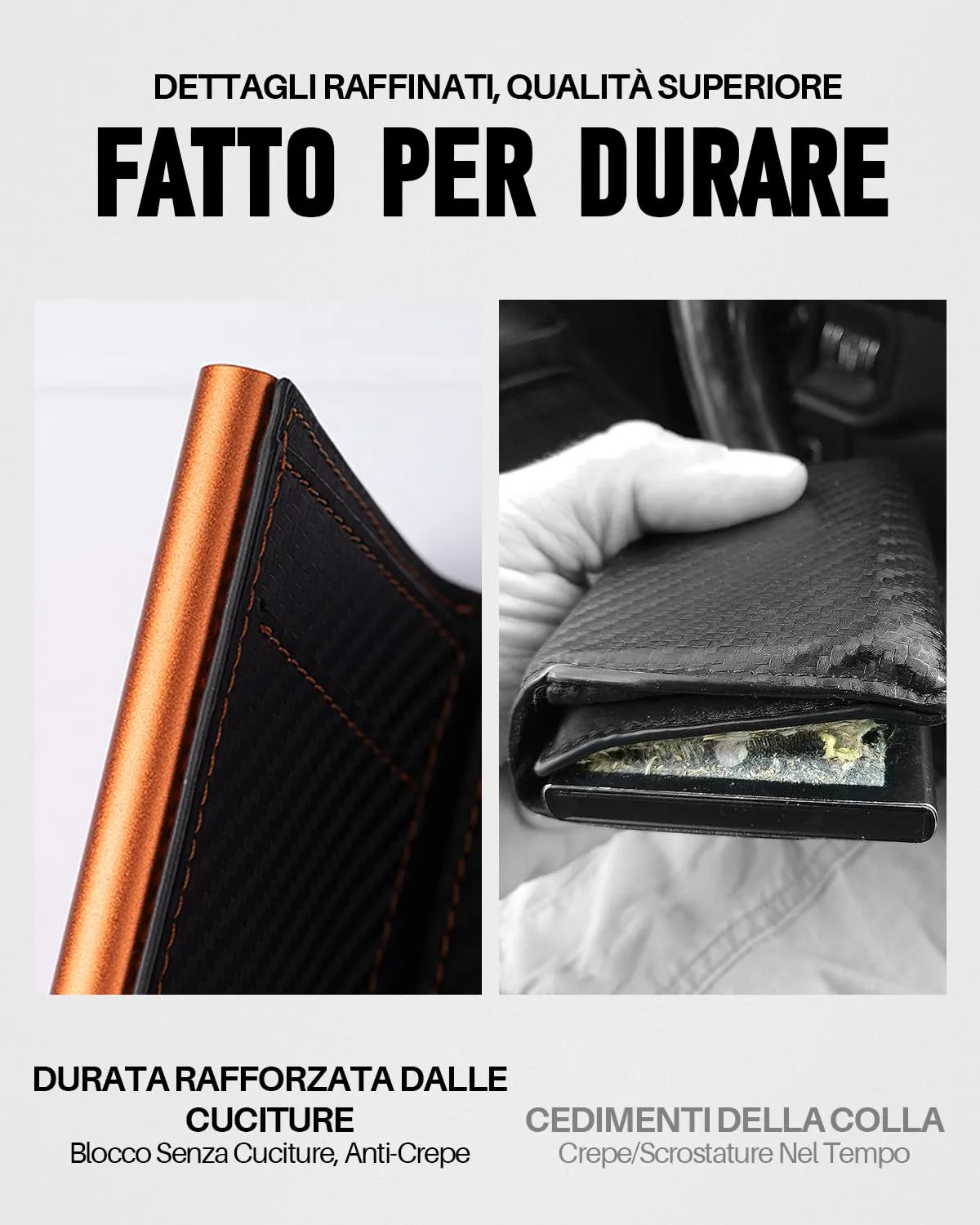MYSHION Portafoglio Pop-Up da Uomo con Tasca per Monete, Portafoglio Trifold con Finestra ID, Porta Carte RFID Intelligente con 6 Scomparti per Fino a 11 Carte (Arancione Carbon) - immagine 5