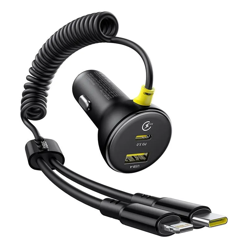 Caricabatterie Auto con Cavo USB-C / Lightning Baseus Circular, 60W, 3A, 1 x USB-A - 1 x USB-C, Nero C00035902121-00 - immagine 1
