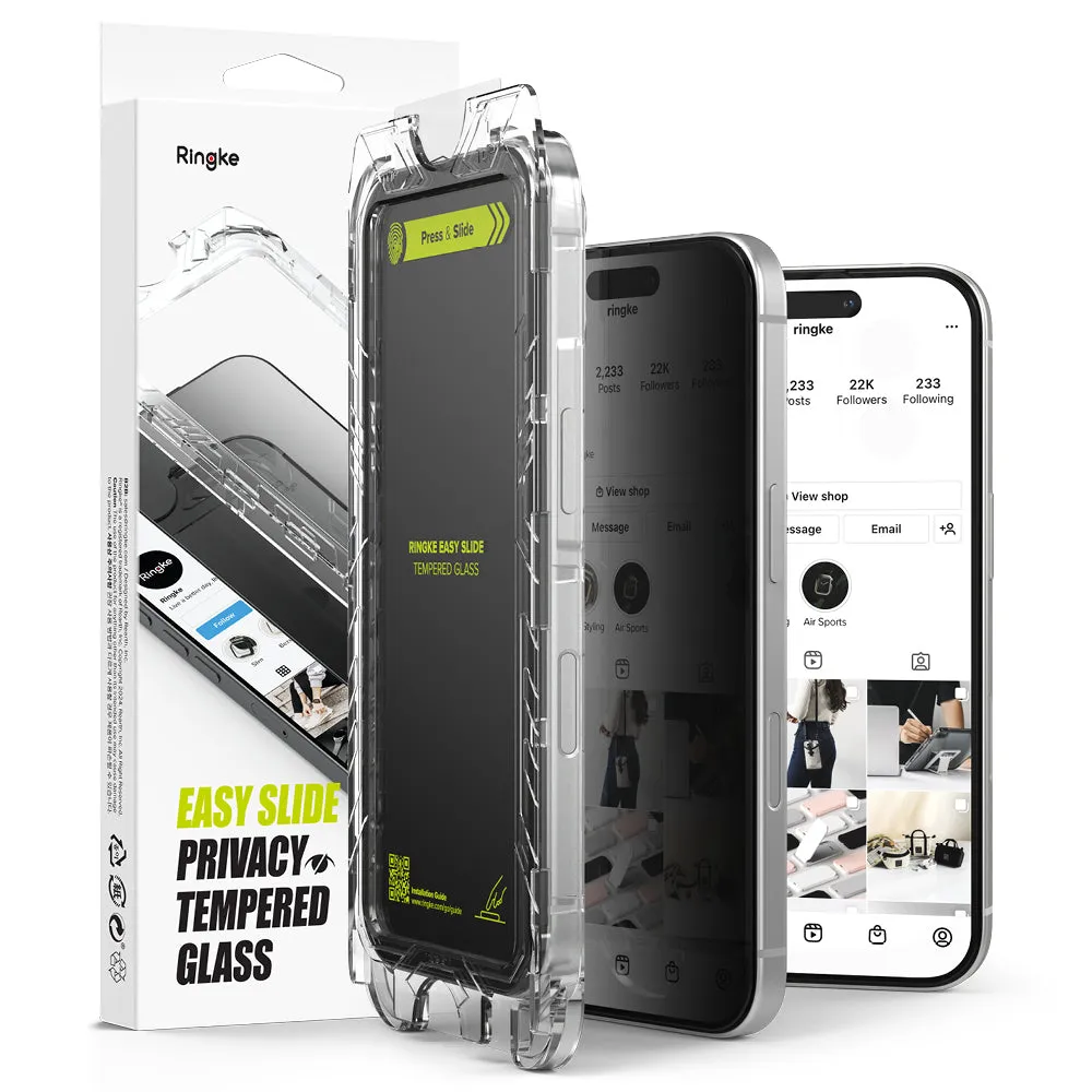 Pellicola Protettiva Schermo Privacy Ringke Easy Slide per Apple iPhone 16 Plus / 15 Plus, Vetro Temperato, Full Glue, Set 2 pezzi - immagine 1