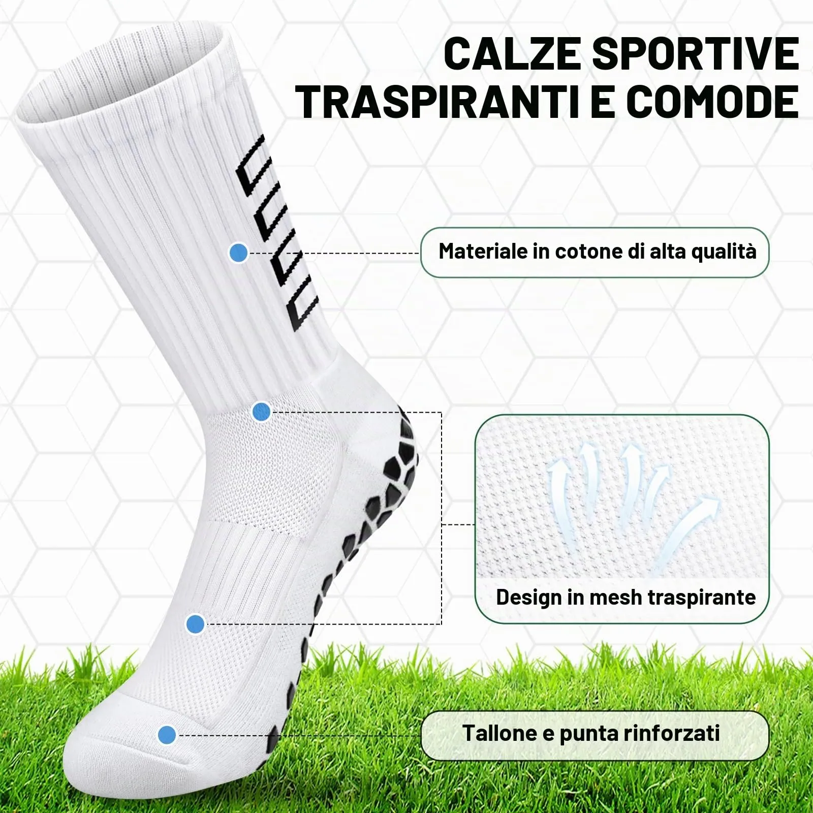 Calze Antiscivolo Calcio Uomo 37-45 Calzini Grip Socks per Football Running - immagine 2