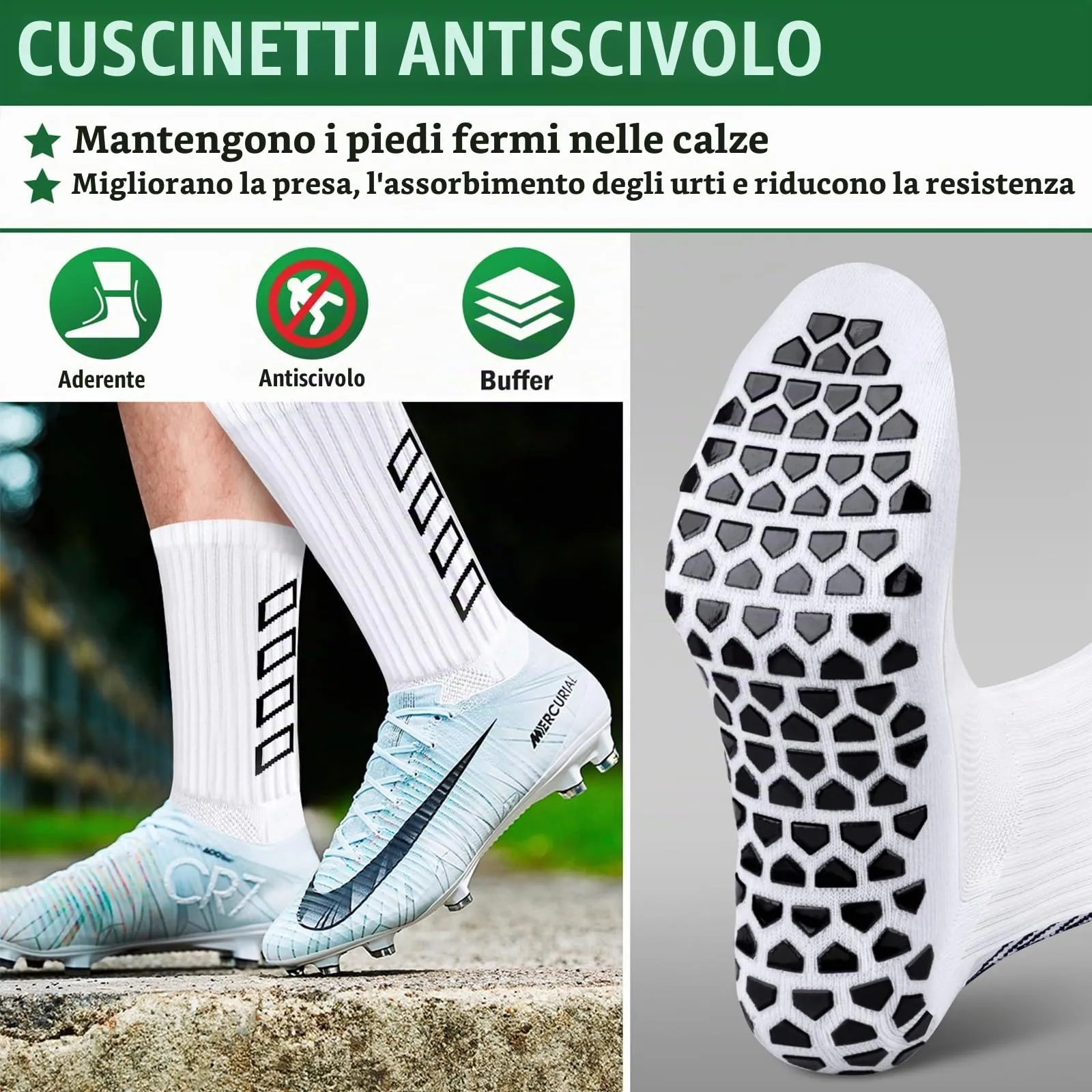 Calze Antiscivolo Calcio Uomo 37-45 Calzini Grip Socks per Football Running - immagine 4