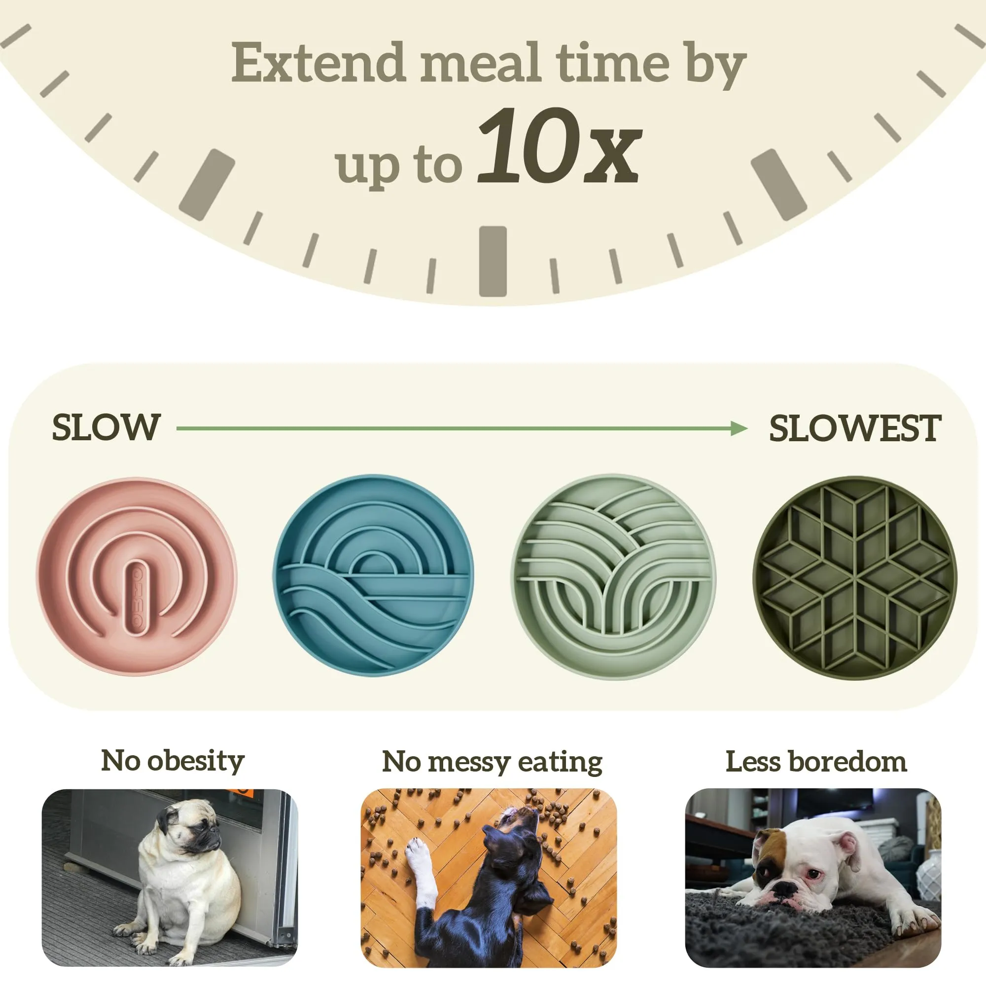 OHMO Ciotola per cani e gatti Slow Feeder, antiscivolo, con ventosa, in silicone alimentare, anti-soffocamento e anti-gonfiore (verde salvia, M-Infinite, 18,5 cm) - immagine 3