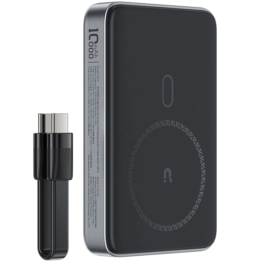 Batteria Esterna Wireless Acefast M10, 10000mAh, 30W, PD + FQI, 1 x QI - 2 x USB-C, Nera - immagine 1