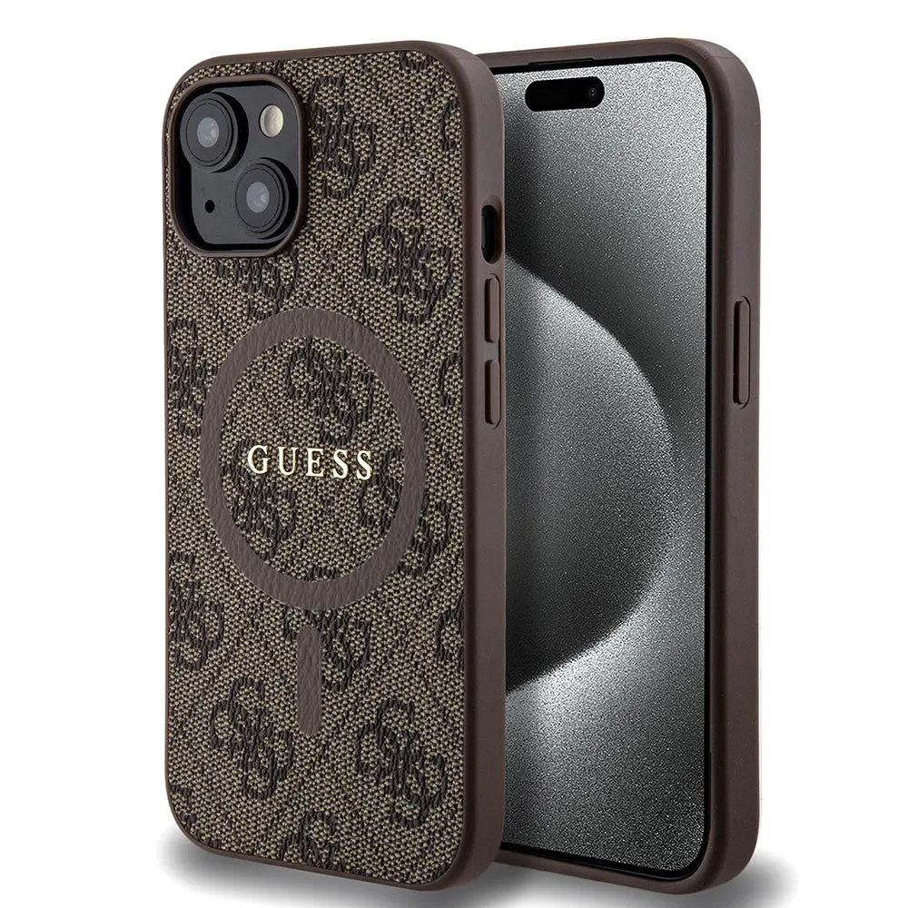 Custodia MagSafe per Apple iPhone 15 Plus, Guess, 4G Colored Ring, Marrone - immagine 1