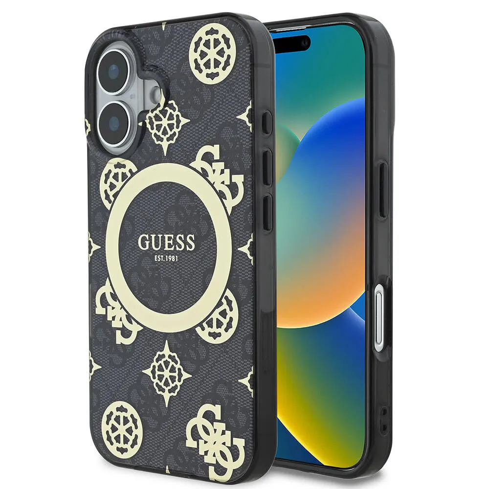Custodia MagSafe per Apple iPhone 16, Guess, IML 4G Peony, Nera - immagine 1