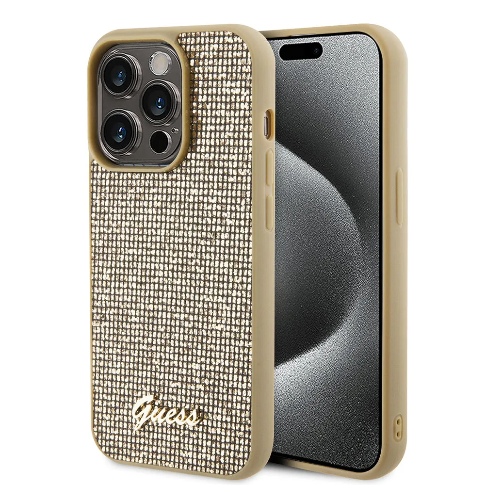 Custodia per Apple iPhone 15 Pro, Guess, PU Square Mirror Script Logo, Dorata - immagine 1