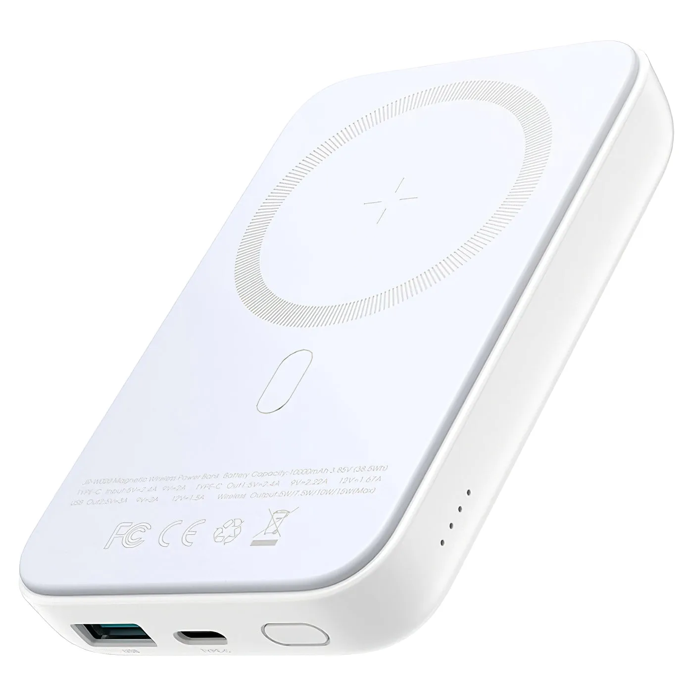 Batteria Esterna Wireless Joyroom JR-W020, 10000mAh, 20W, QC + PD + FQI, 1 x QI - 1 x USB-A - 1 x USB-C, Bianca - immagine 1