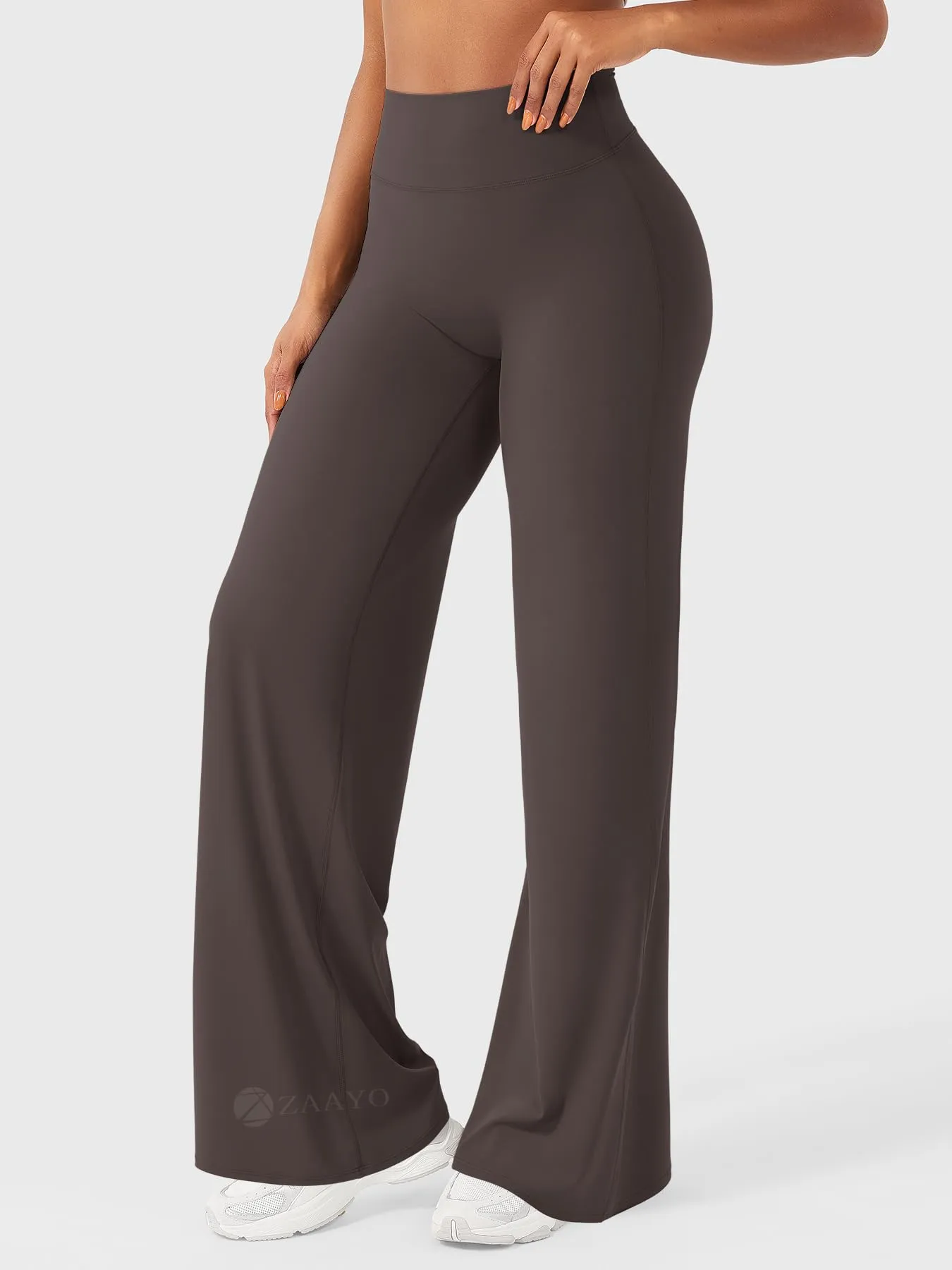 ZAAYO Leggings senza cuciture da donna a vita alta, leggings dritti a zampa Flared, pantaloni da yoga, leggings sportivi da donna, pantaloni da yoga da palestra - Regular/Lungo/Extra lungo, marrone - immagine 4