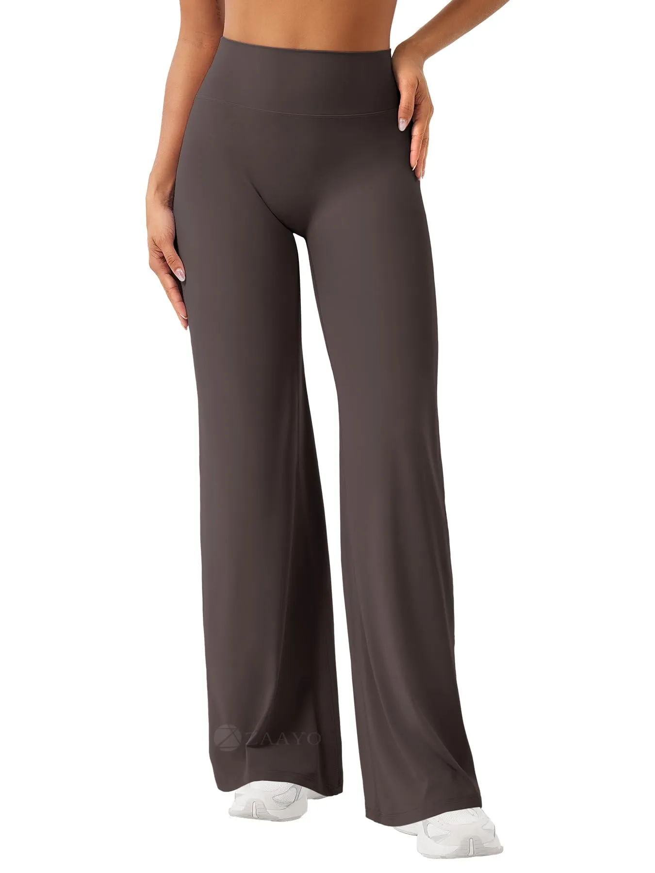 ZAAYO Leggings senza cuciture da donna a vita alta, leggings dritti a zampa Flared, pantaloni da yoga, leggings sportivi da donna, pantaloni da yoga da palestra - Regular/Lungo/Extra lungo, marrone - immagine 1